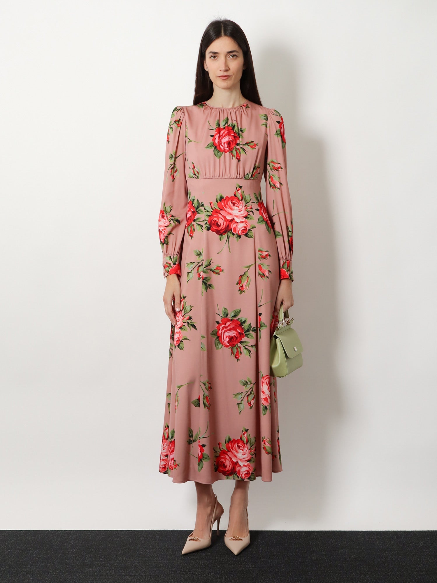 Dolce & Gabbana Women Long Silk Dress With Bouquet Rose Print DOLCE & GABBANA