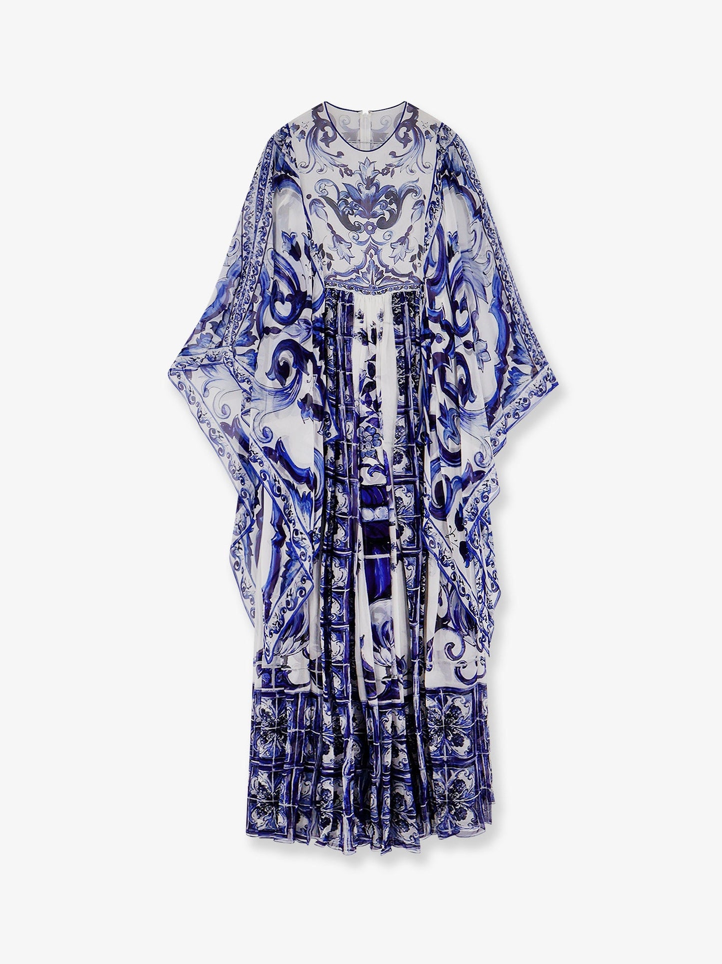 Dolce & Gabbana Women Silk Long Dress With Maiolica Print DOLCE & GABBANA