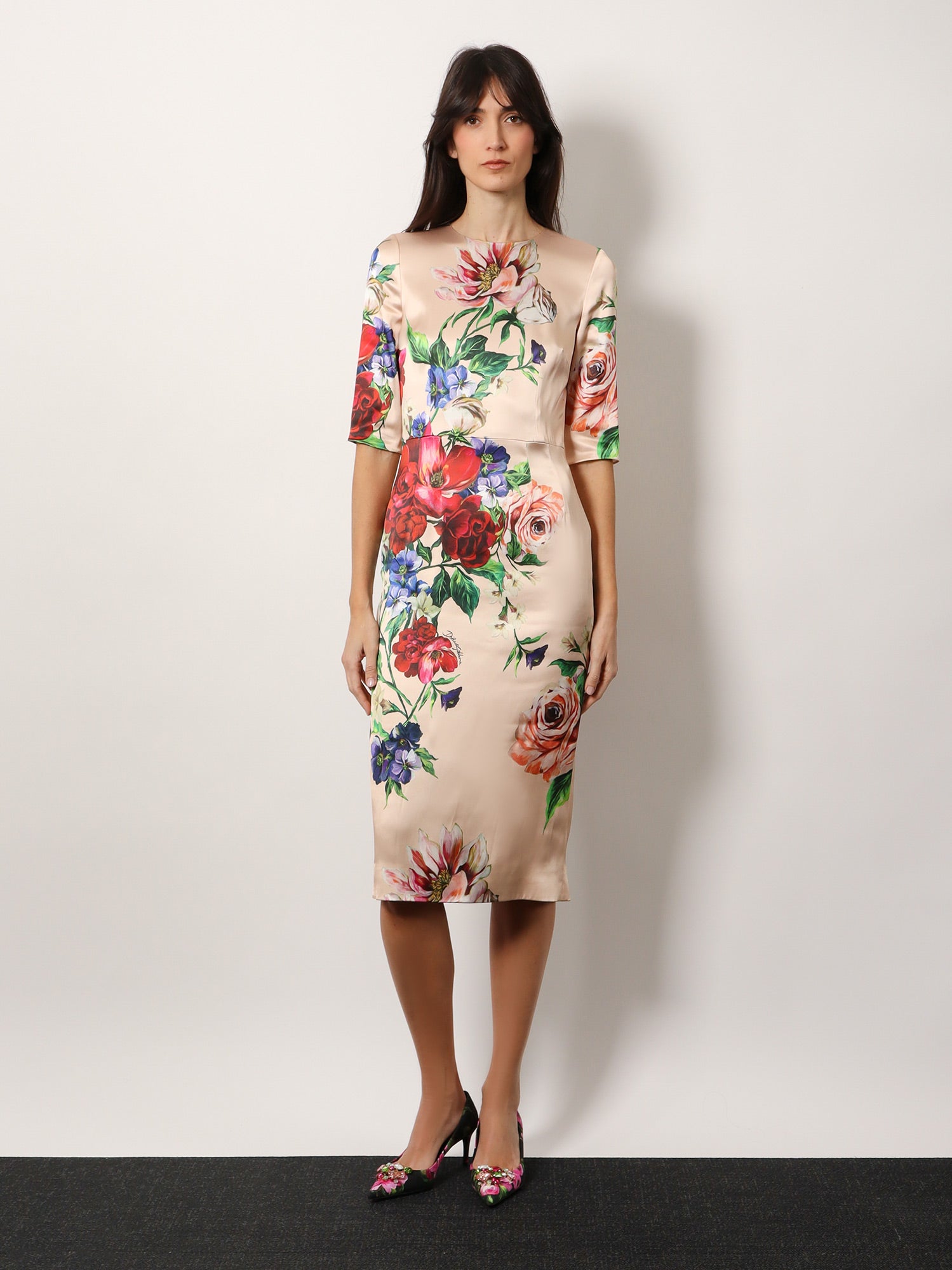 Dolce & Gabbana Women Satin Dress With Iconic Floral Print DOLCE & GABBANA