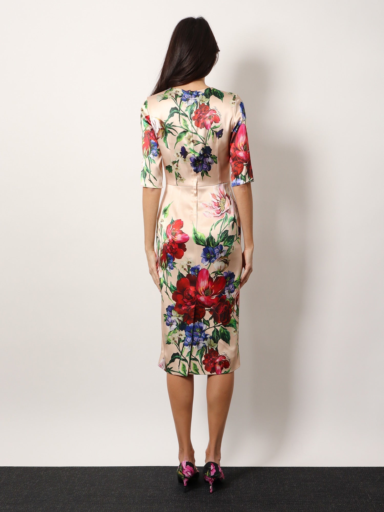 Dolce & Gabbana Women Satin Dress With Iconic Floral Print DOLCE & GABBANA