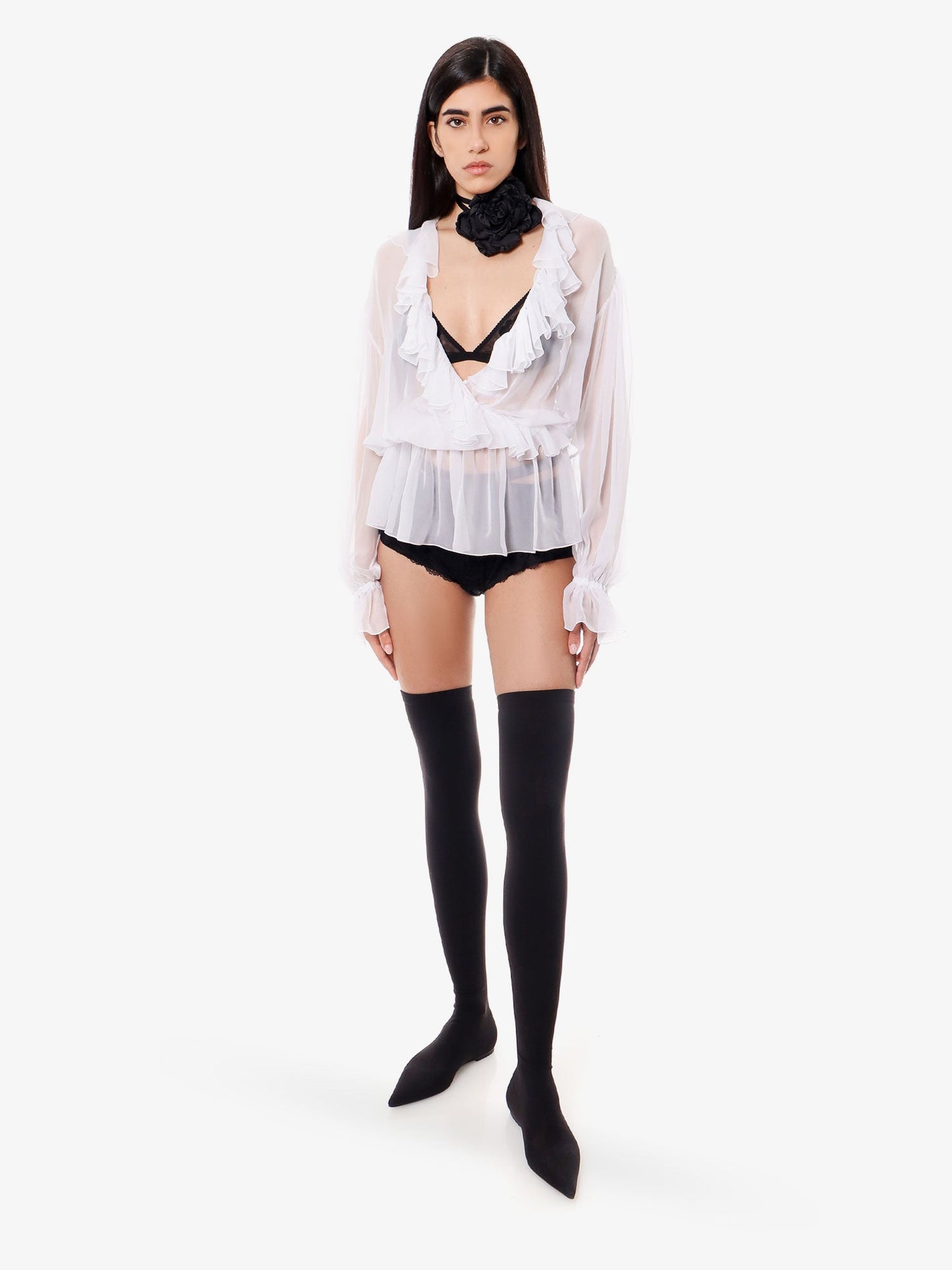 Dolce & Gabbana Women Silk Shirt With Rouches DOLCE & GABBANA