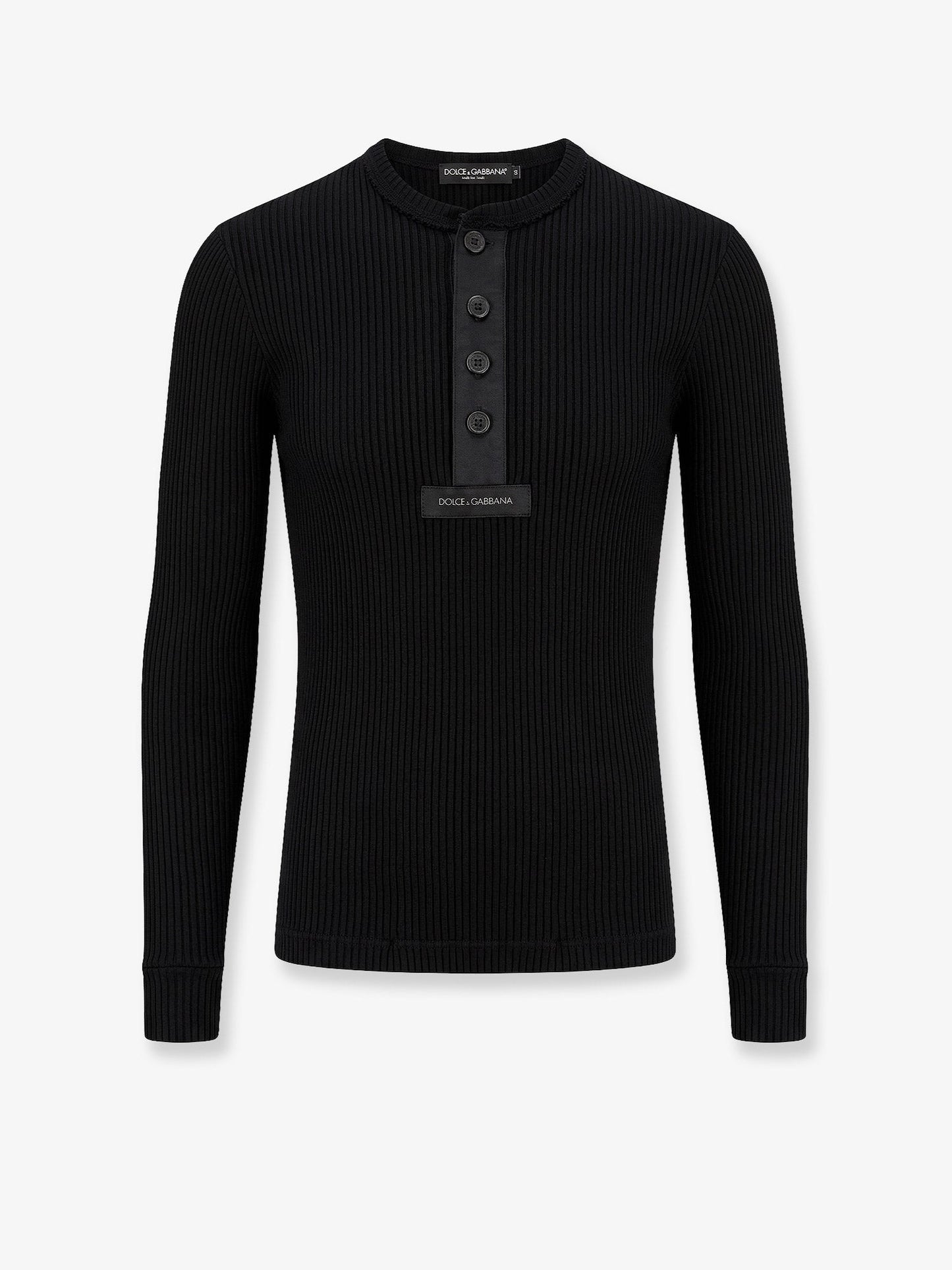 Dolce & Gabbana Men Ribbed Cotton Sweater With Metal Logo On The Front DOLCE & GABBANA