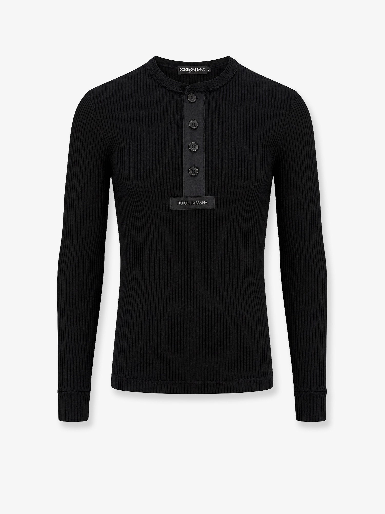 Dolce & Gabbana Men Ribbed Cotton Sweater With Metal Logo On The Front DOLCE & GABBANA