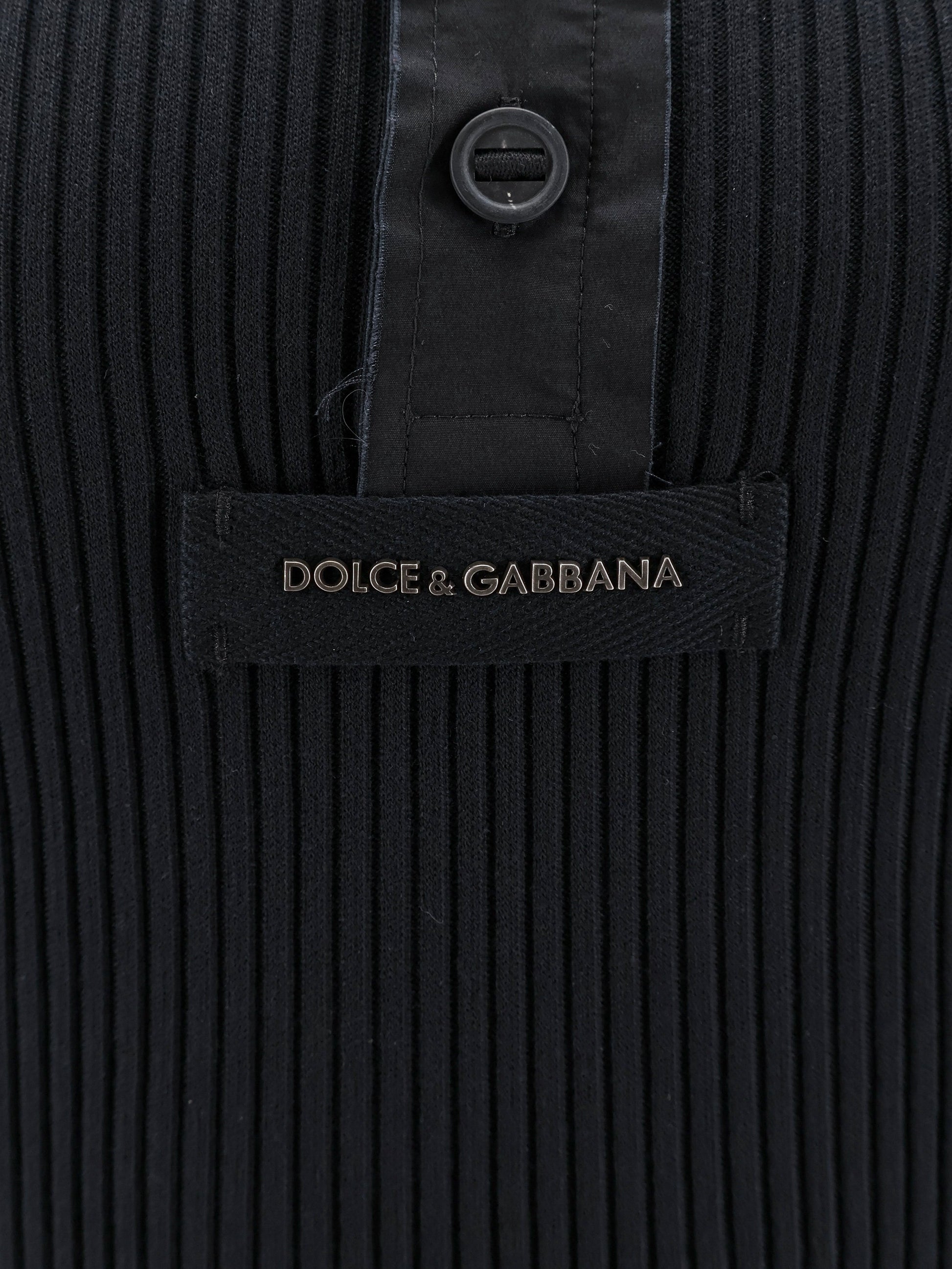 Dolce & Gabbana Men Ribbed Cotton Sweater With Metal Logo On The Front DOLCE & GABBANA