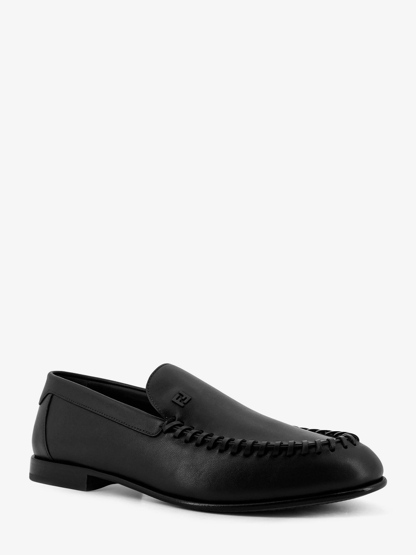 Fendi Men Leather Loafers With Metal Ff Logo FENDI