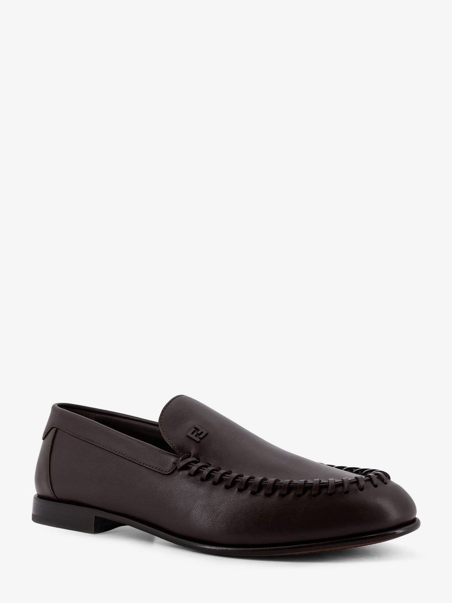 Fendi Men Leather Loafers With Metal Ff Logo FENDI