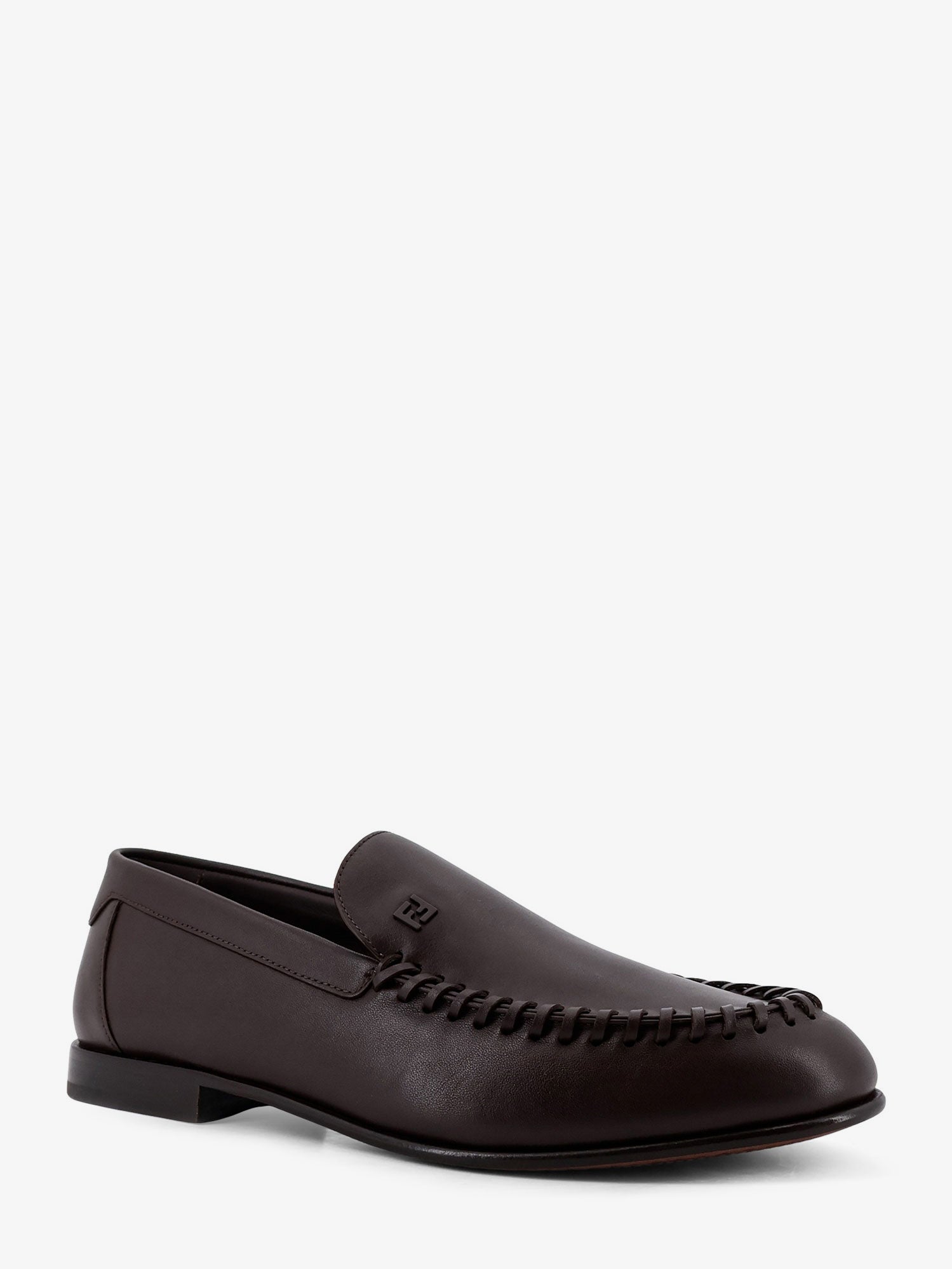 Fendi Men Leather Loafers With Metal Ff Logo FENDI