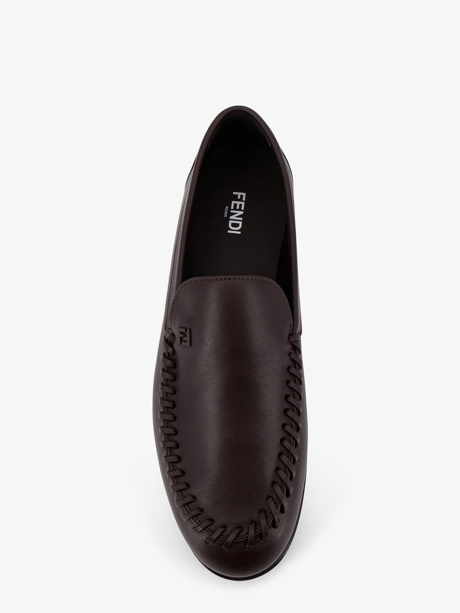 Fendi Men Leather Loafers With Metal Ff Logo FENDI
