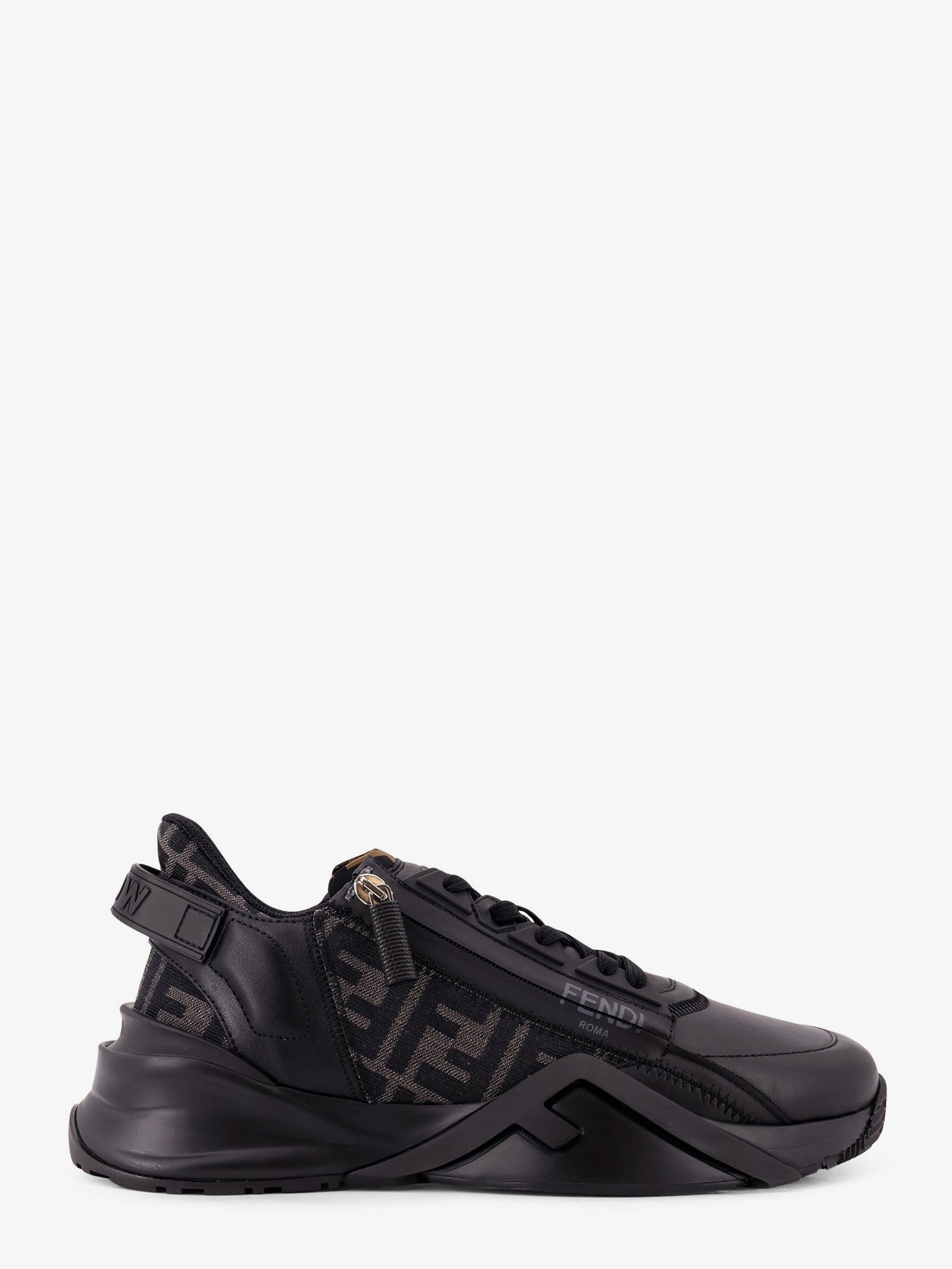 Fendi Men Leather Flow Sneakers With Ff Jacquard Fabric Inserts FENDI