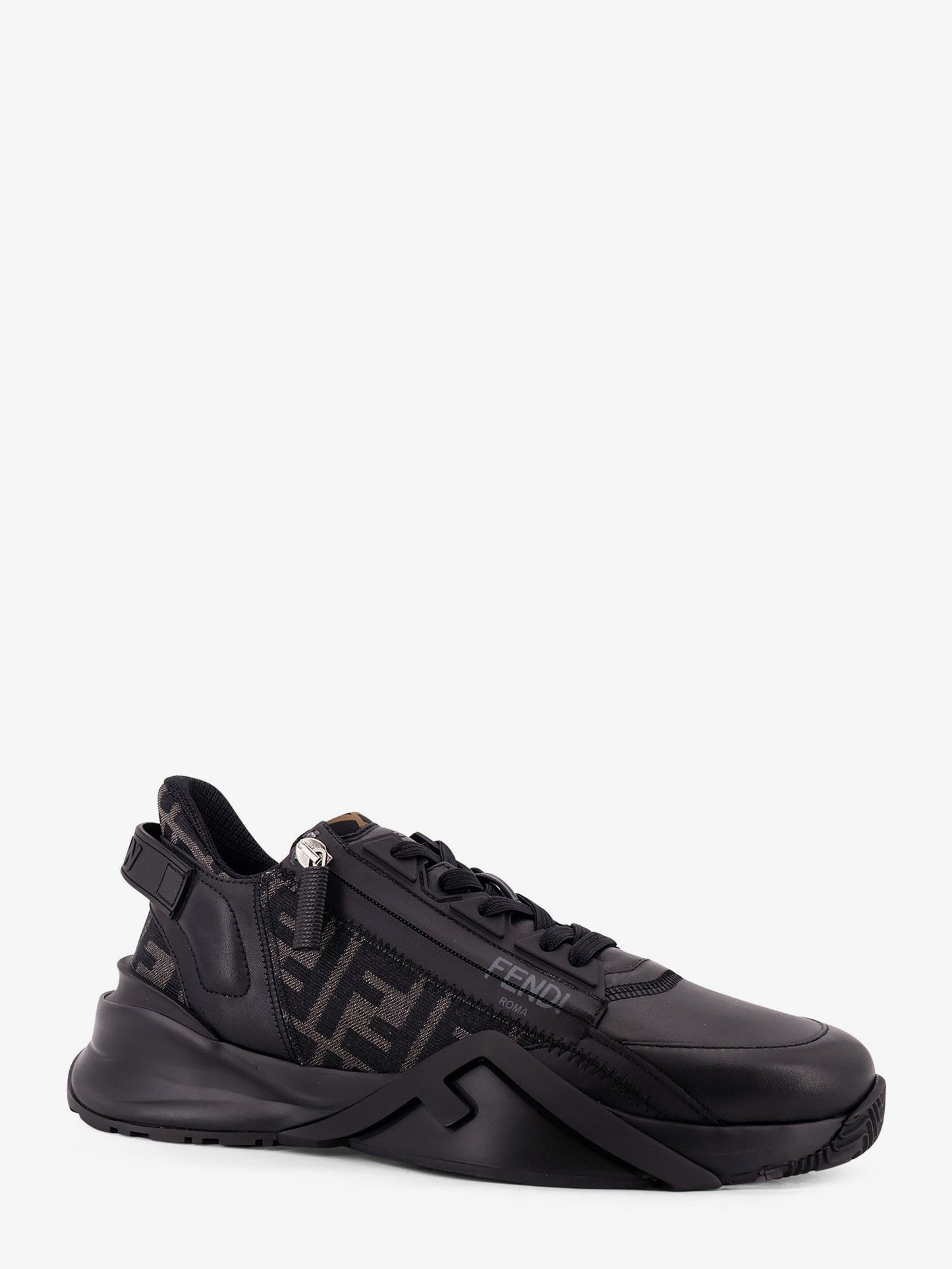 Fendi Men Leather Flow Sneakers With Ff Jacquard Fabric Inserts FENDI