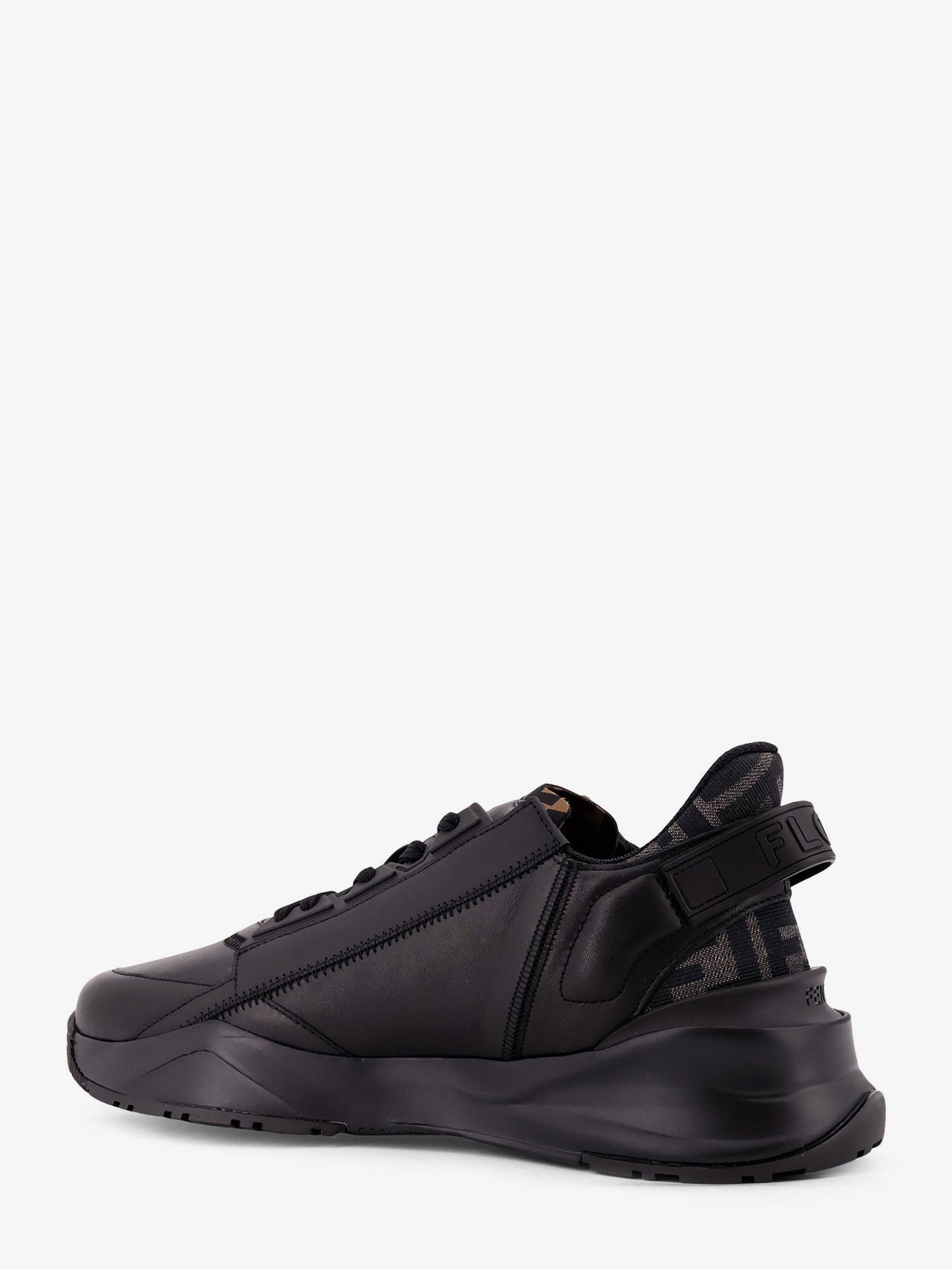 Fendi Men Leather Flow Sneakers With Ff Jacquard Fabric Inserts FENDI