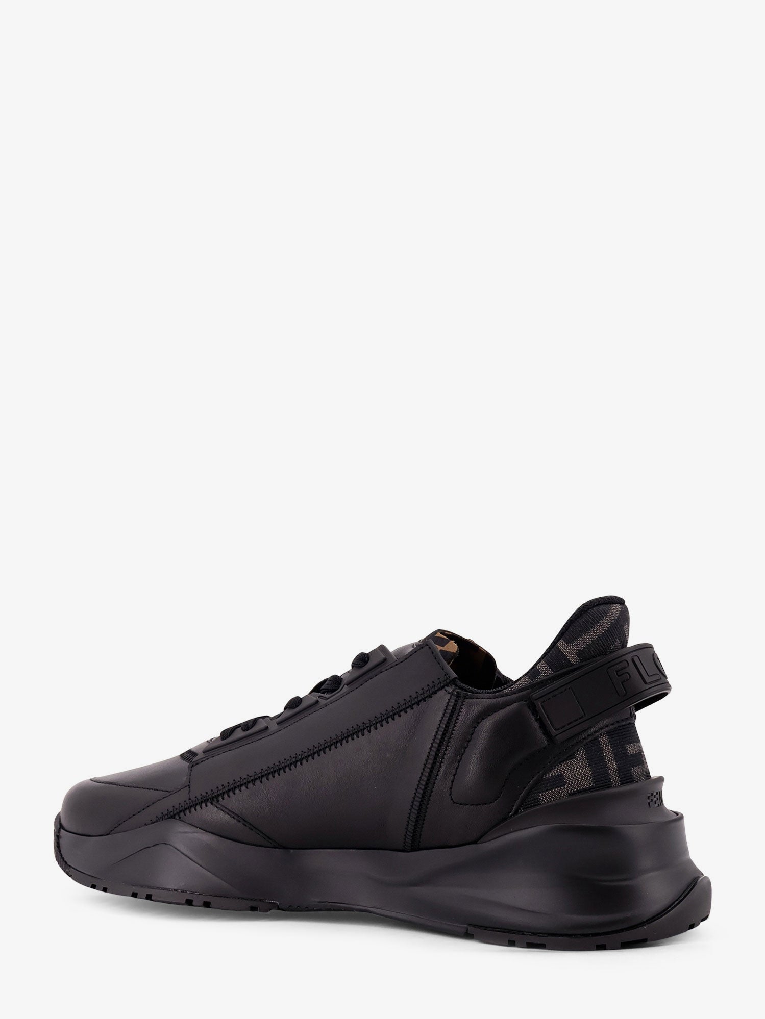 Fendi Men Leather Flow Sneakers With Ff Jacquard Fabric Inserts FENDI