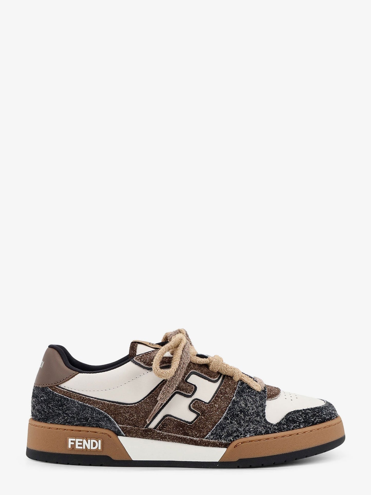 Fendi Men Sneakers Fendi Match In Pelle Bianca E Suede Marrone FENDI