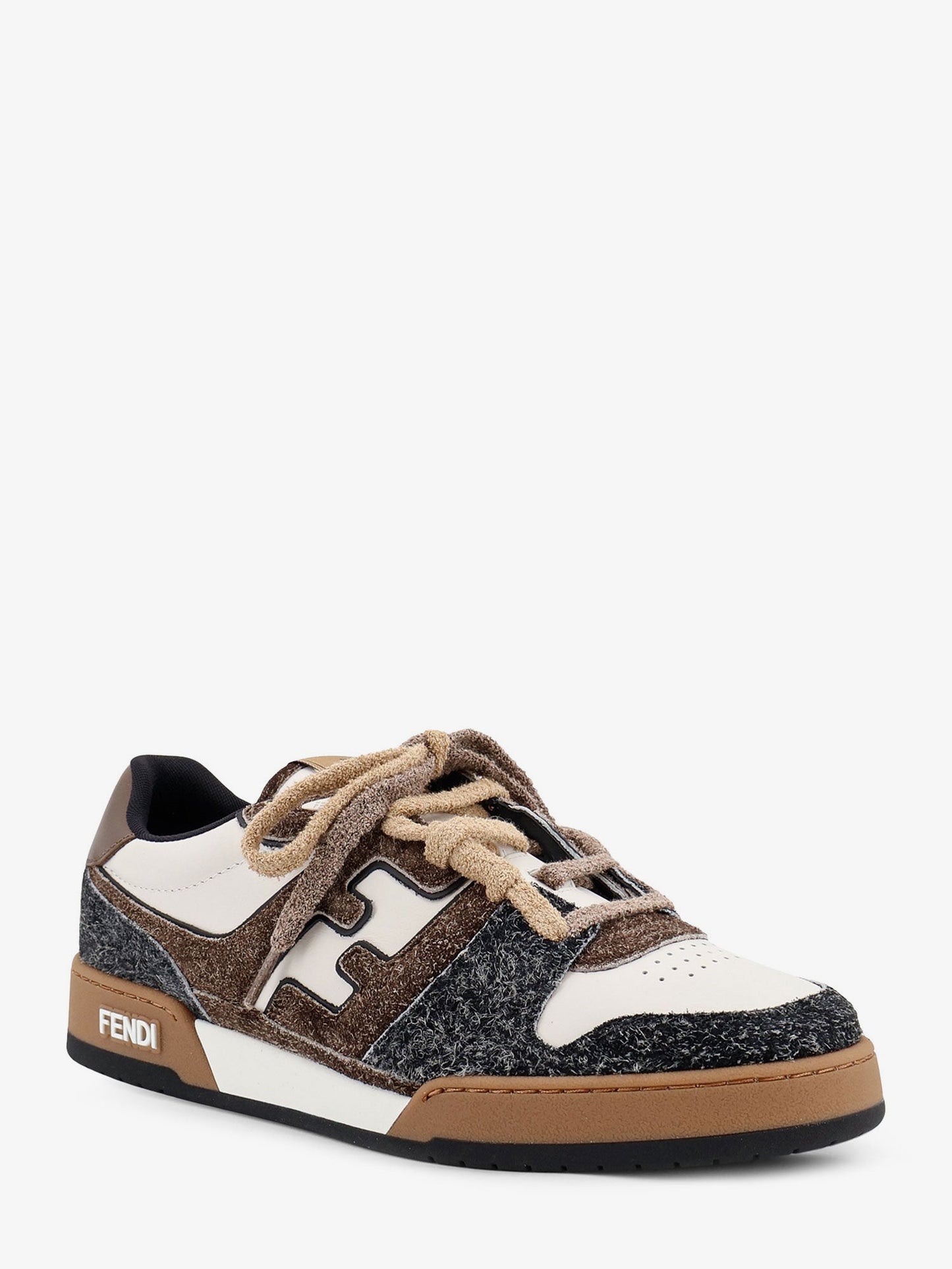 Fendi Men Sneakers Fendi Match In Pelle Bianca E Suede Marrone FENDI