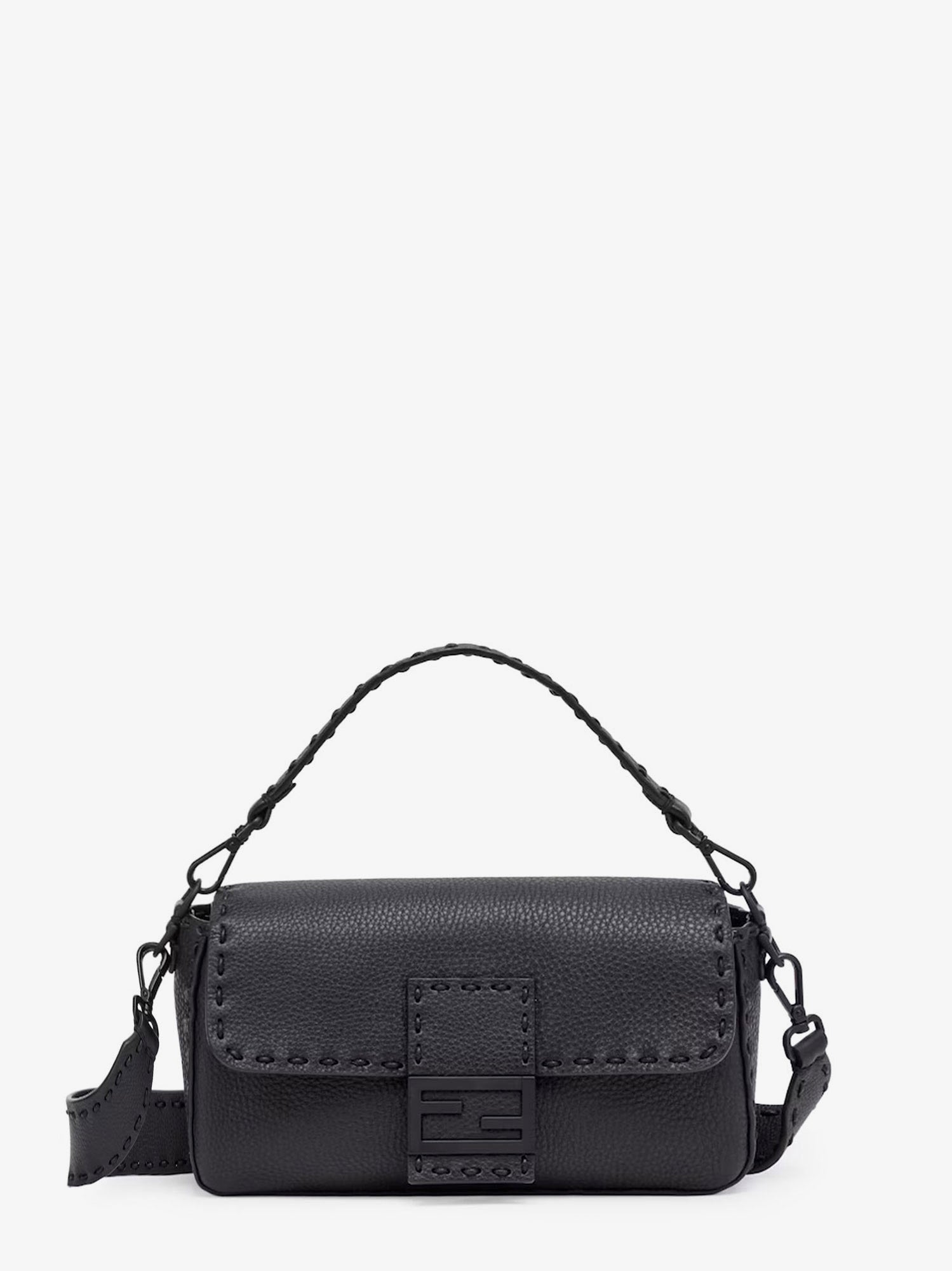 Fendi Men Baguette Leather Shoulder Bag With Selleria Stitchings FENDI