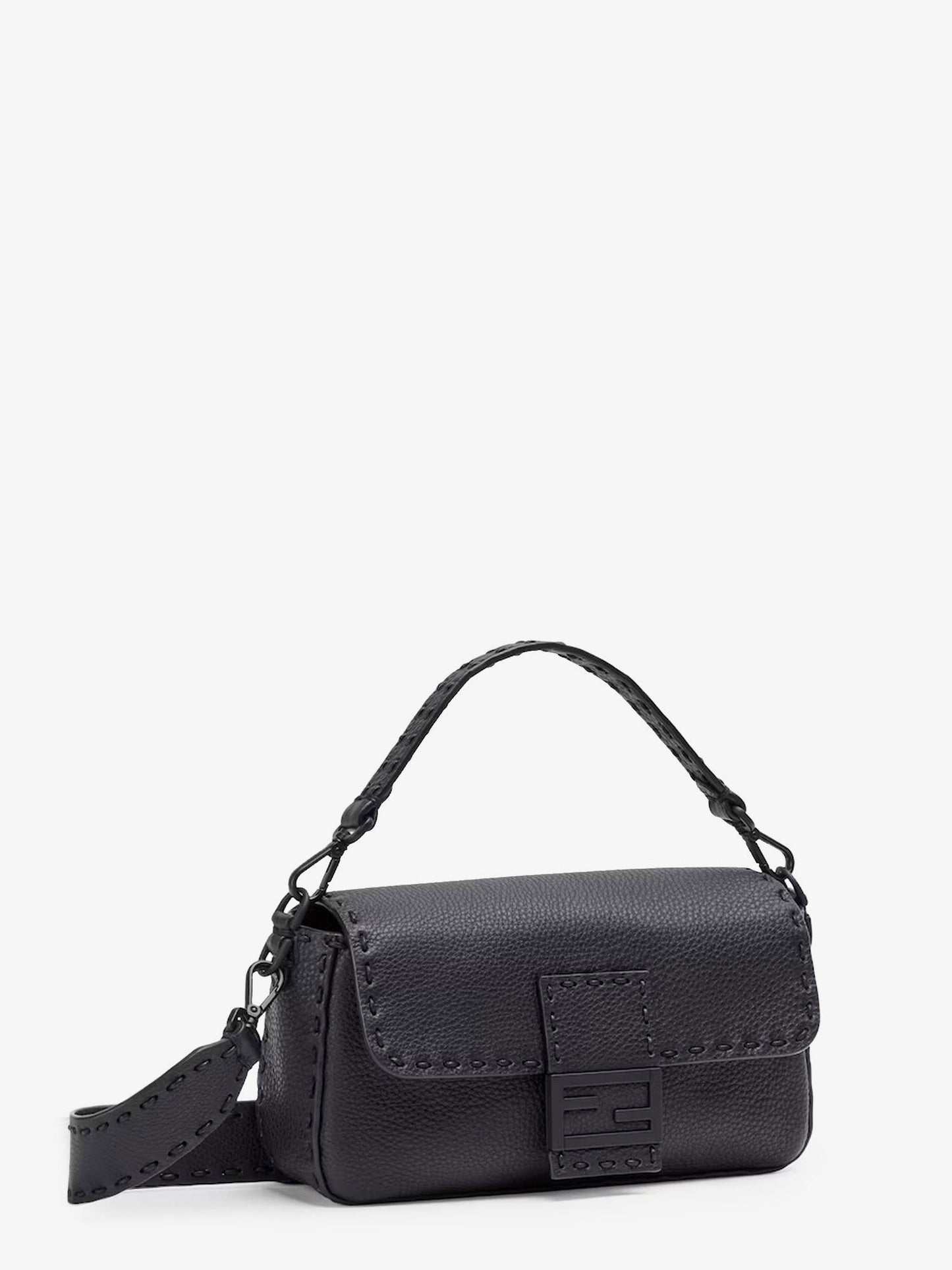 Fendi Men Baguette Leather Shoulder Bag With Selleria Stitchings FENDI