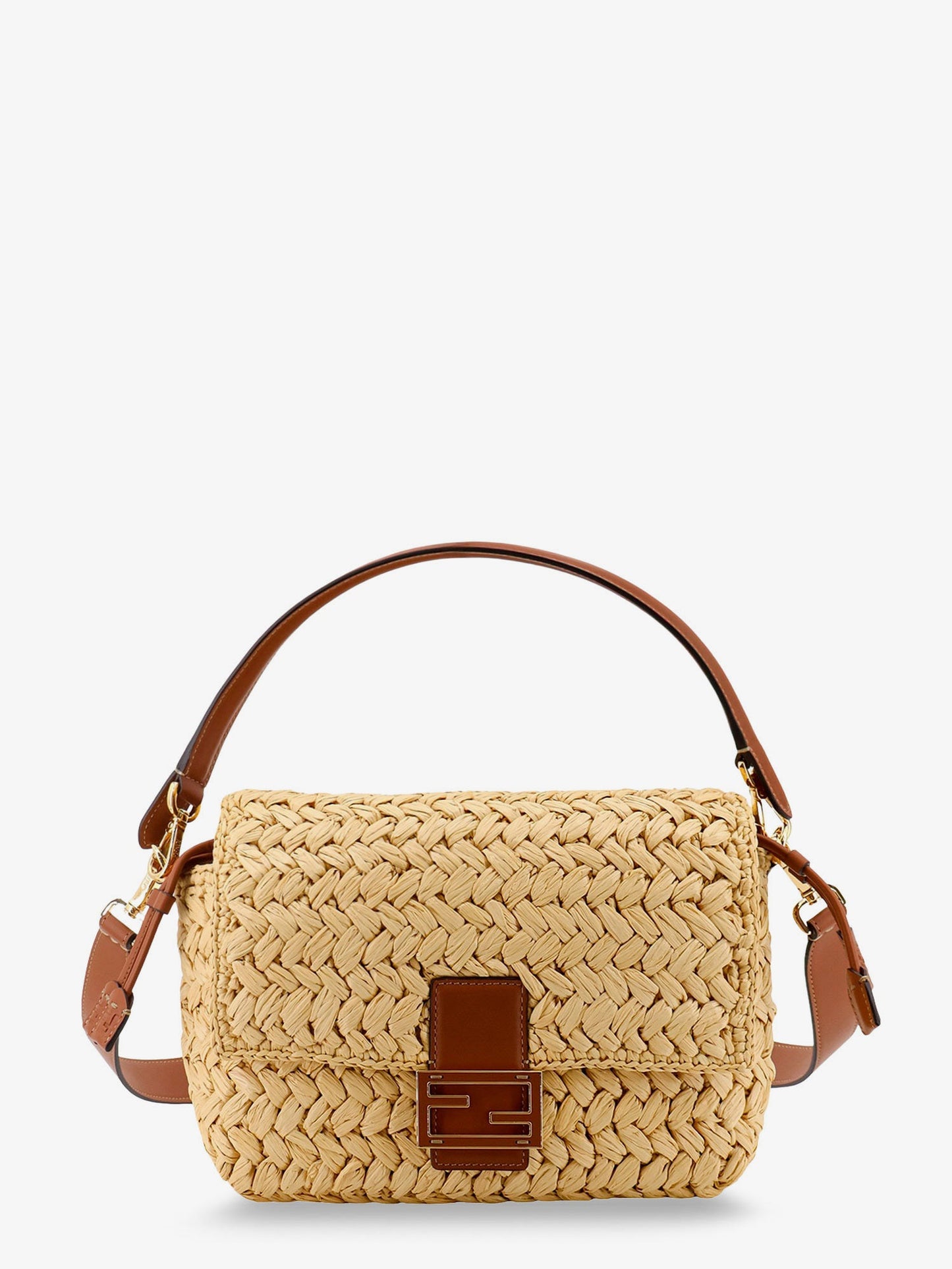 Fendi Women Mamma Baguette Medium Raffia Crossbody Bag FENDI