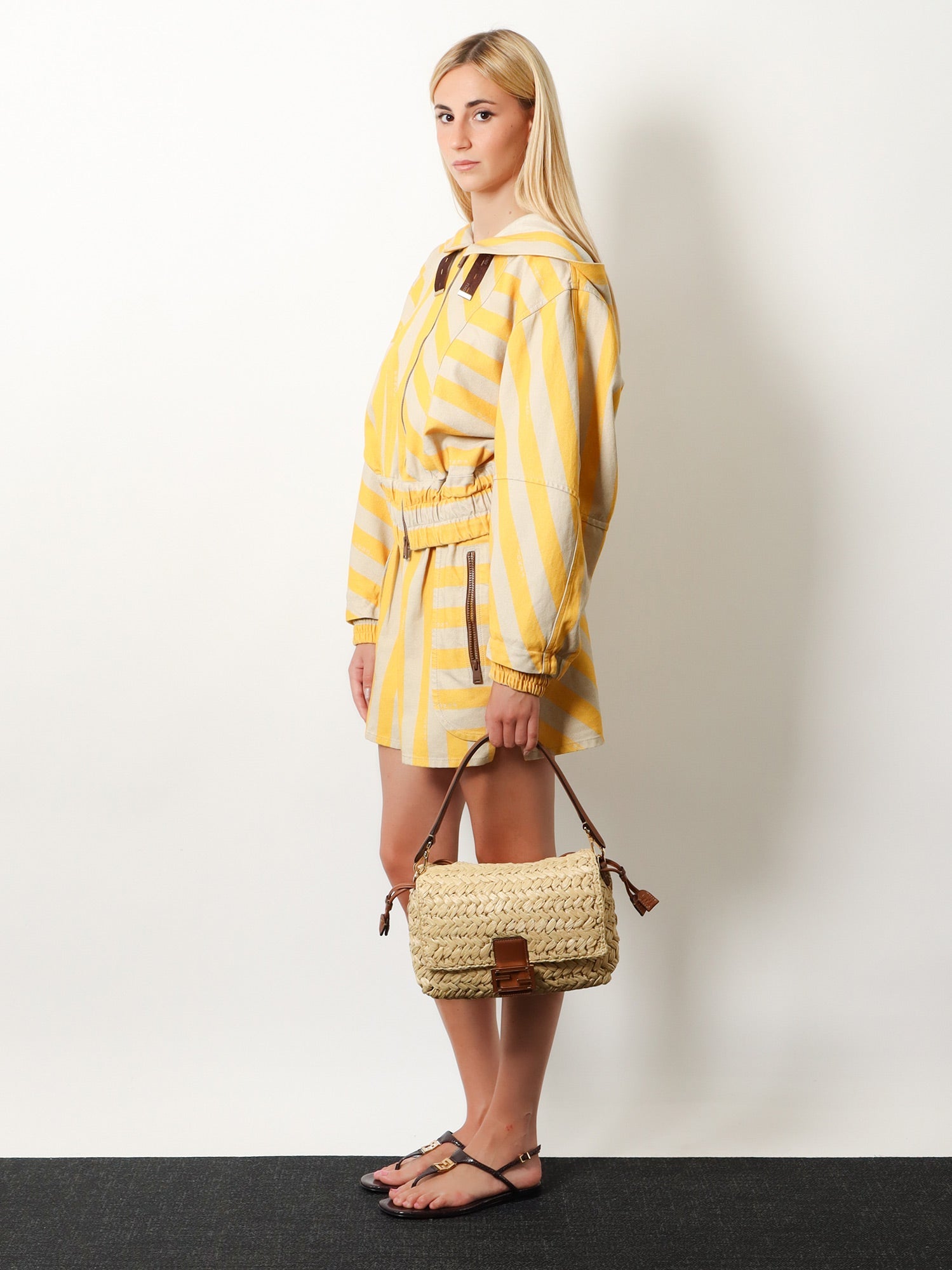 Fendi Women Mamma Baguette Medium Raffia Crossbody Bag FENDI