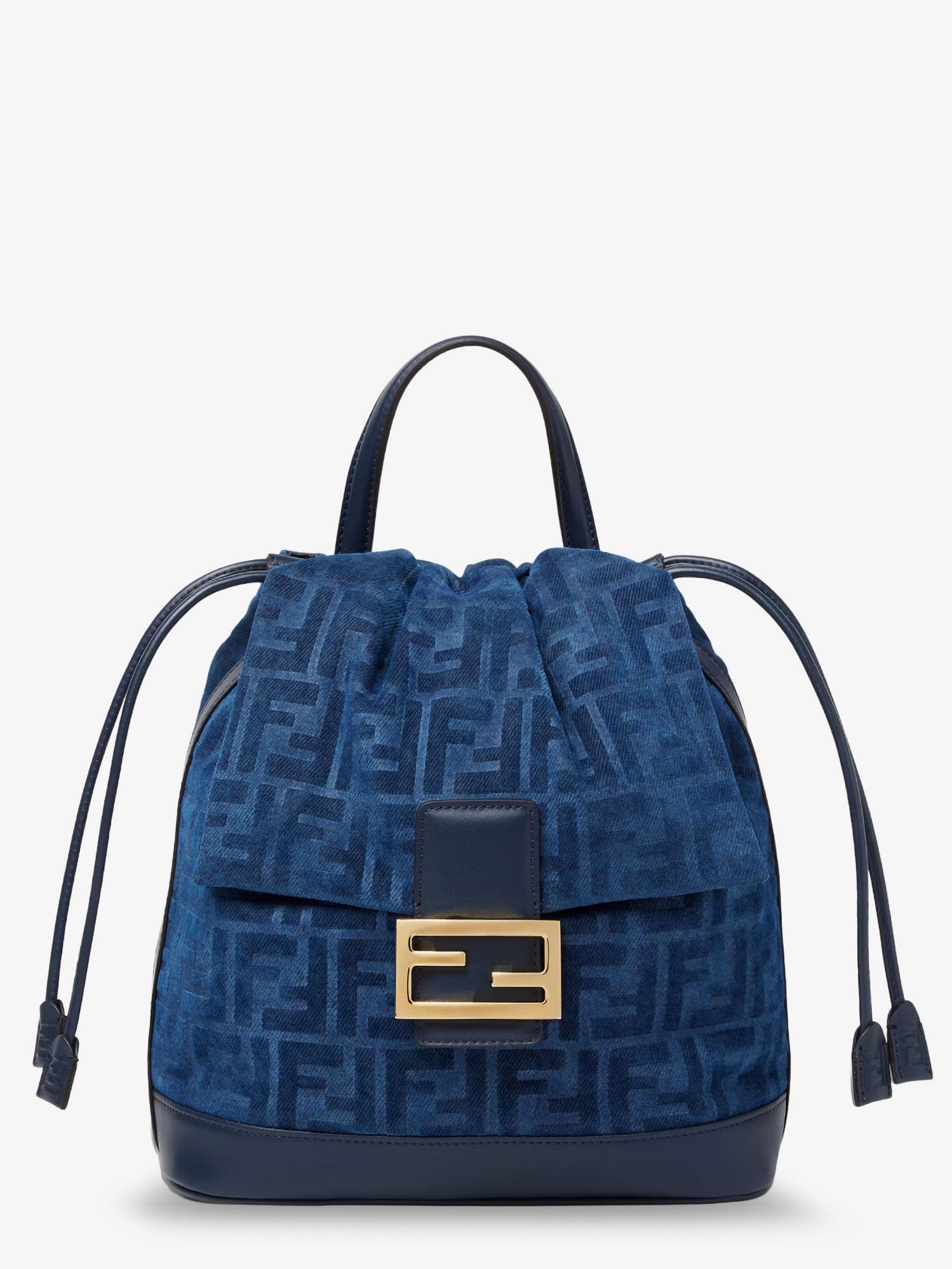Fendi Women Denim Backpack With Flocked Ff Detail FENDI
