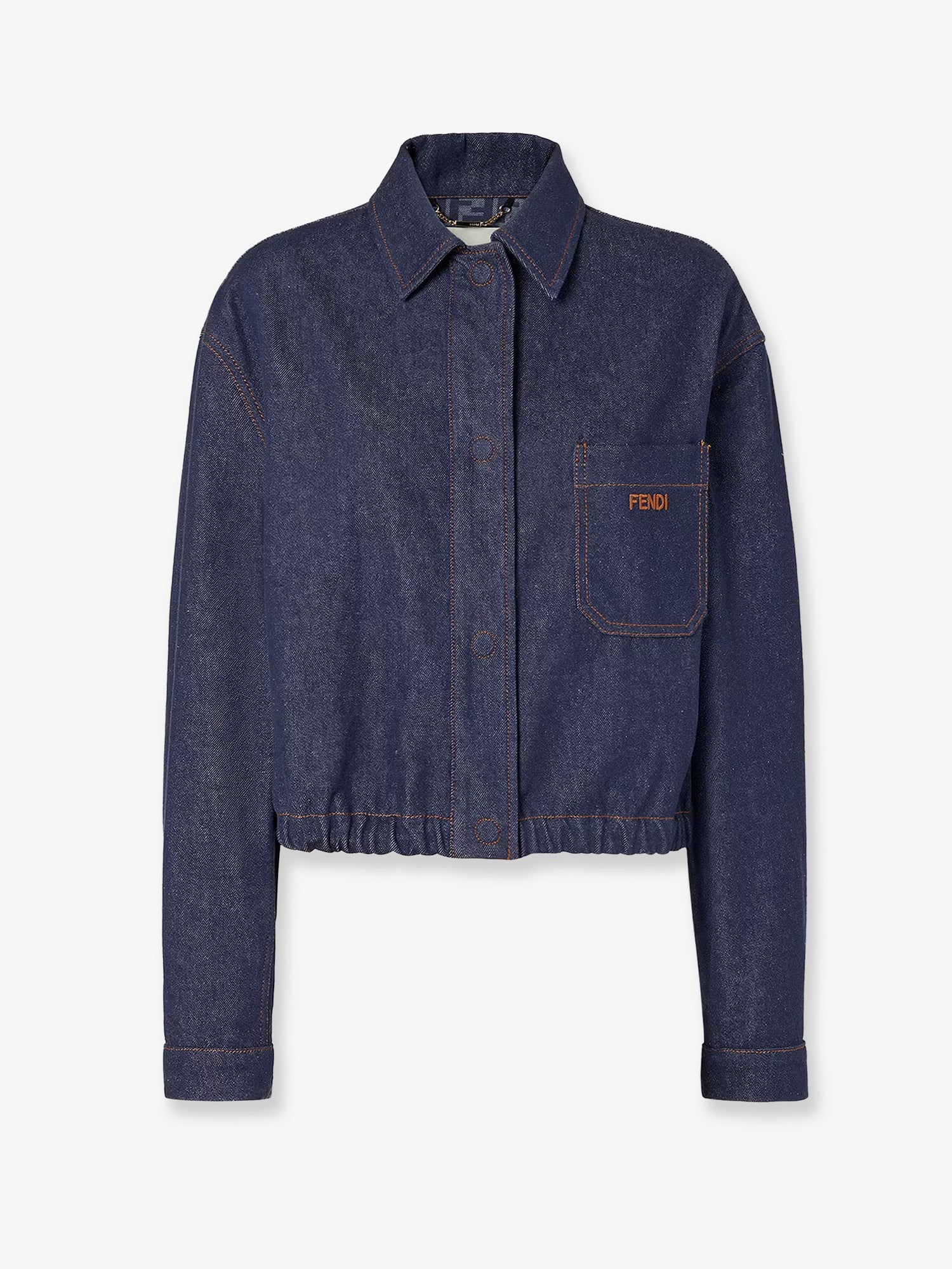 Fendi Women Denim Jacket With Front Embroidered Logo FENDI