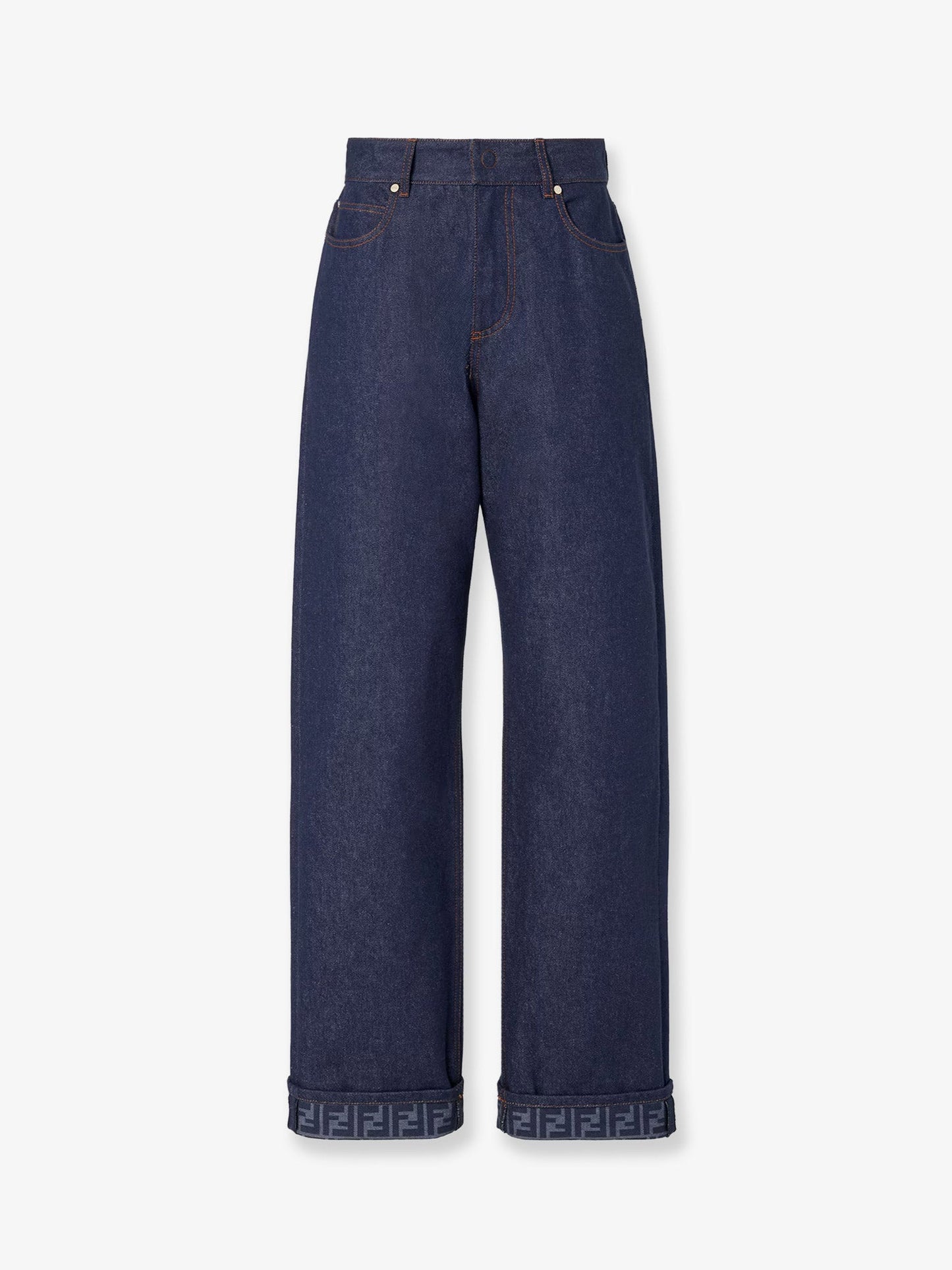 Fendi Women Blue Denim Jeans With Ff Detail On The Bottom FENDI