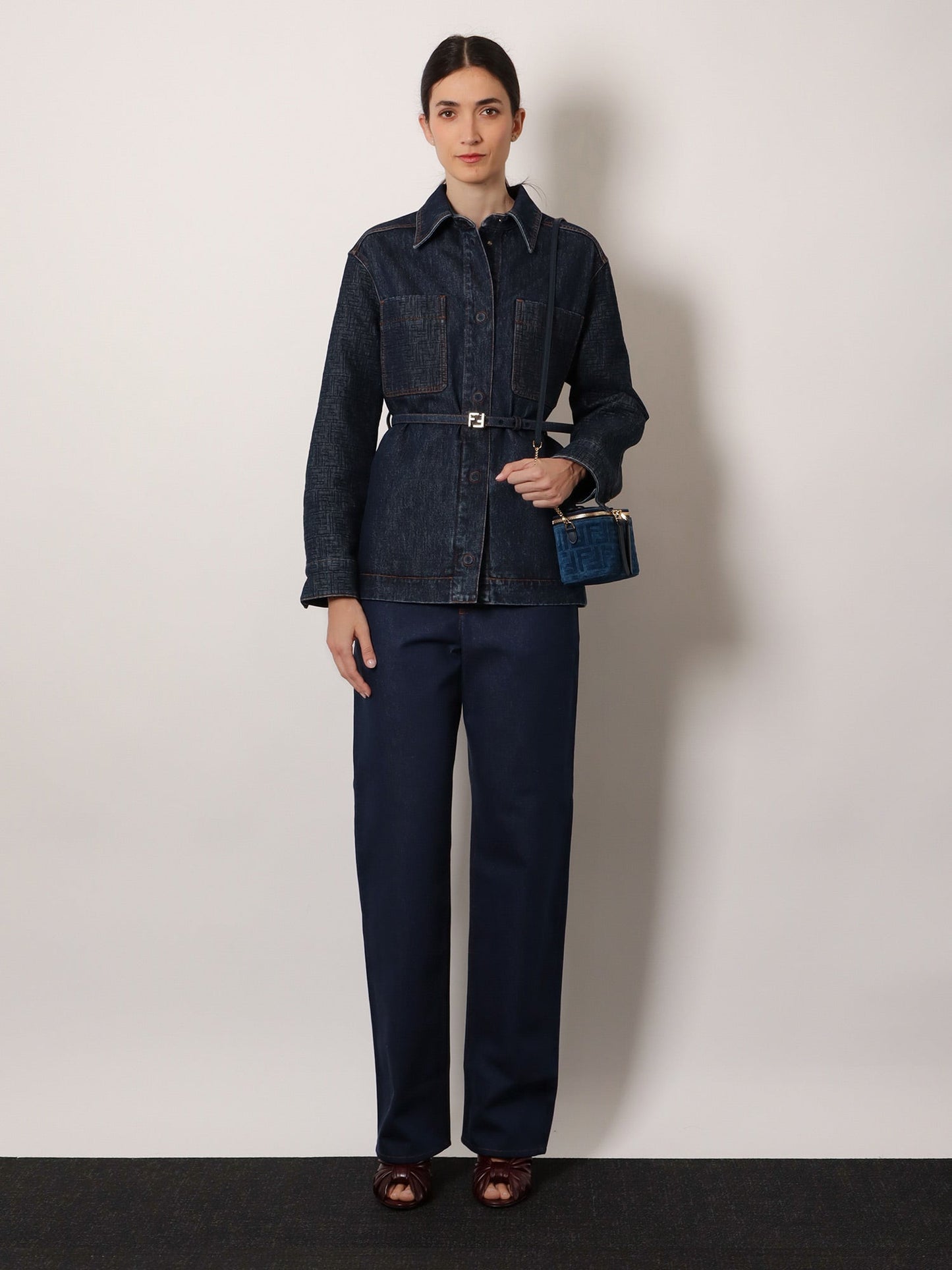 Fendi Women Blue Denim Jeans With Ff Detail On The Bottom FENDI