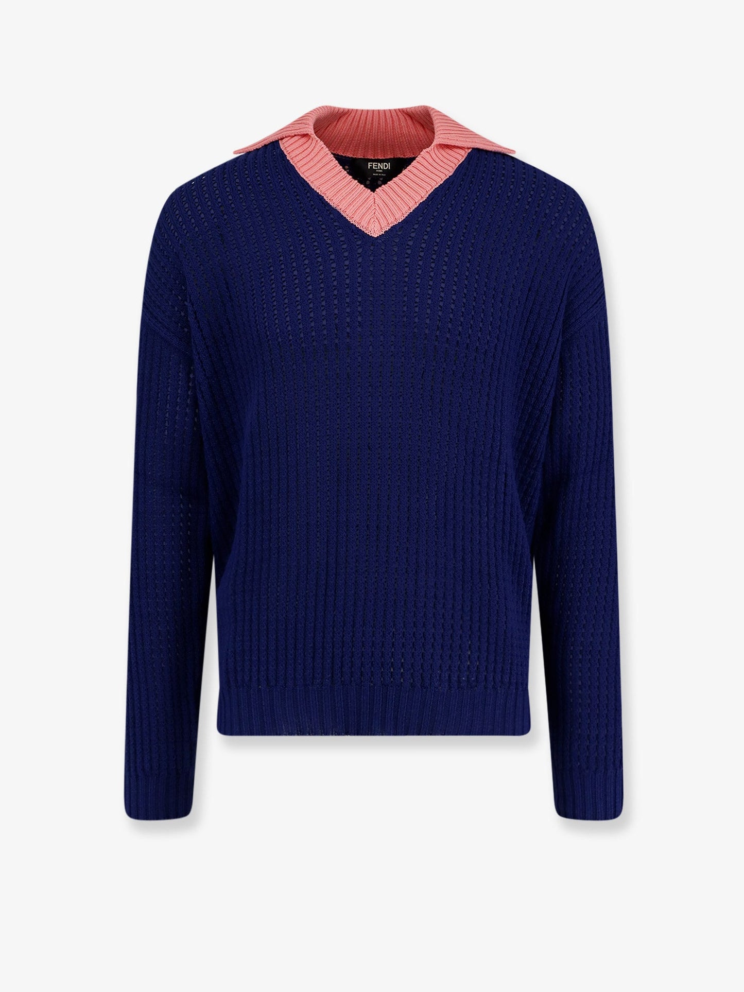 Fendi Men Cotton Sweater With Contrasting Collar FENDI