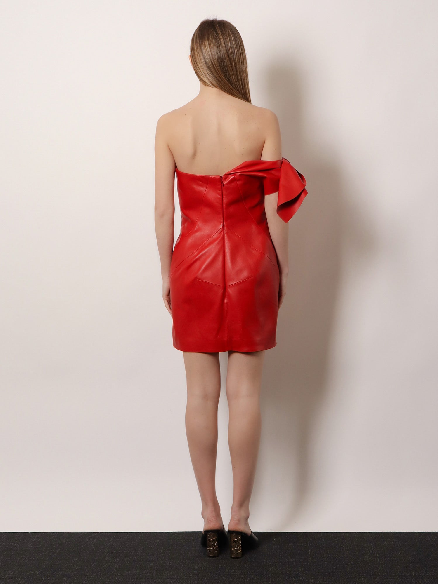 Givenchy Women Leather Bustier Dress With Bow Detail GIVENCHY