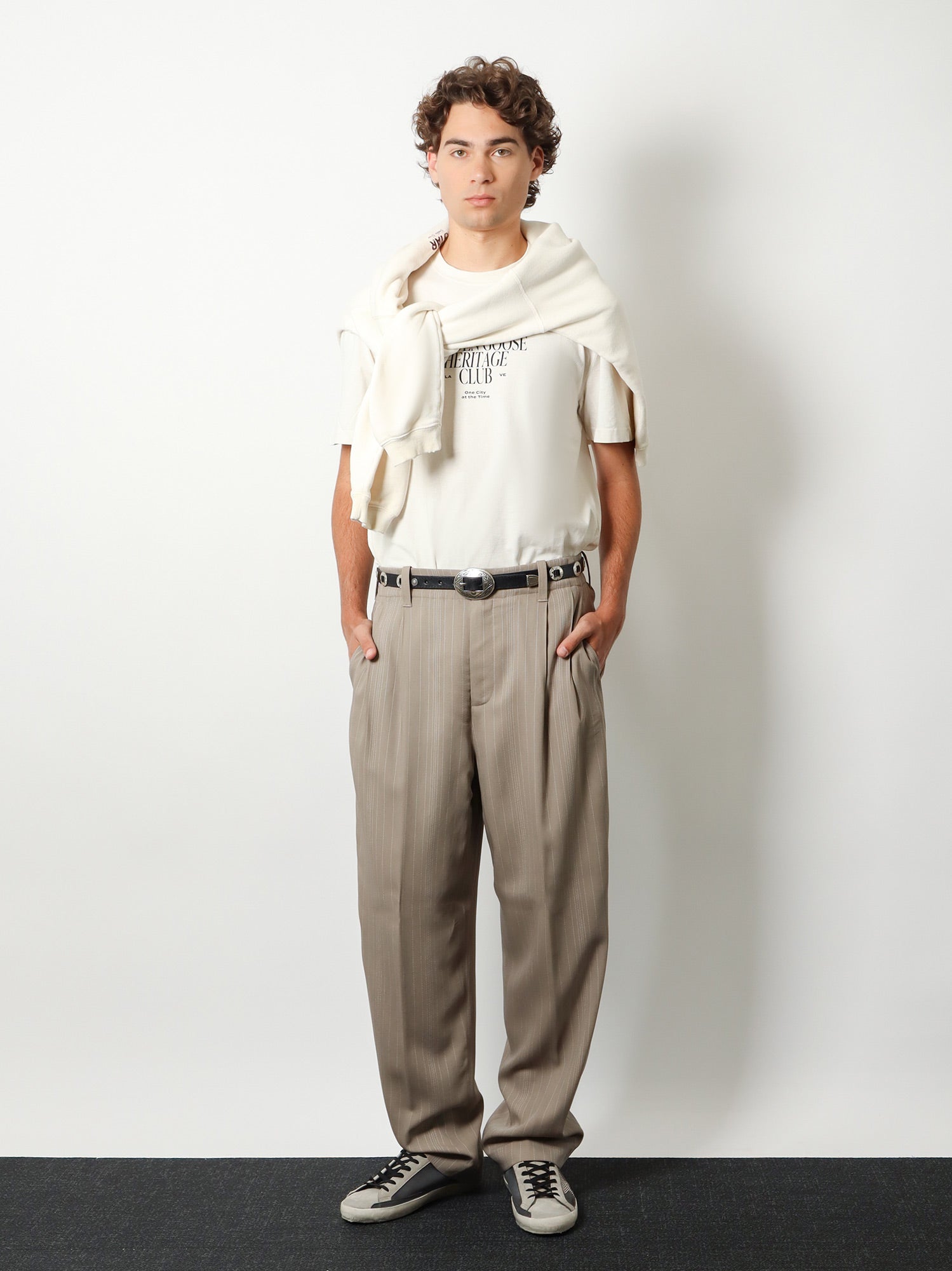 Golden Goose Deluxe Brand Men Wool Blend Trousers With Pinstripe Pattern GOLDEN GOOSE