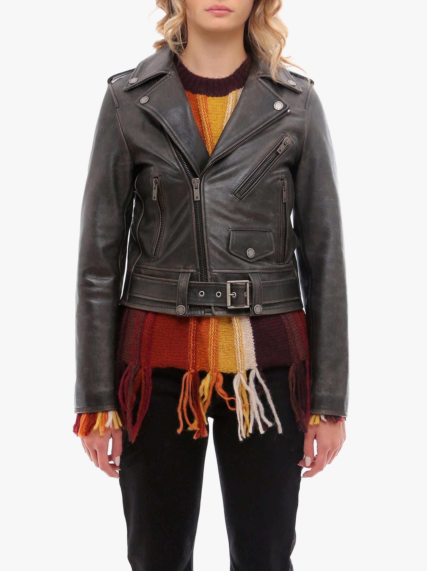 Golden Goose Deluxe Brand Women Slim Fit Destiny Lived-In Effect Leather Biker GOLDEN GOOSE
