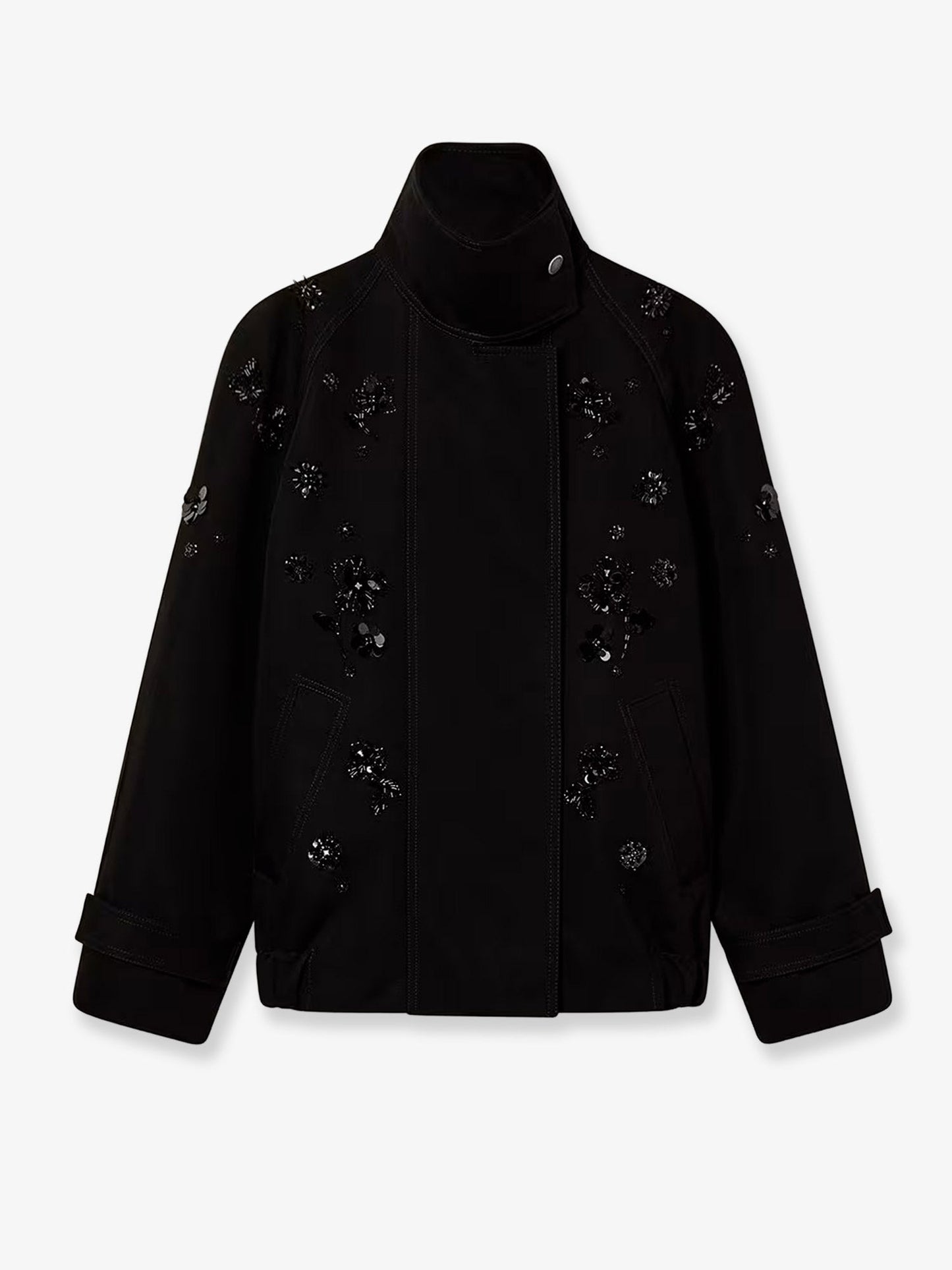 Golden Goose Deluxe Brand Women Black Denim Jacket With Floral Details In Sequins And Crystals GOLDEN GOOSE