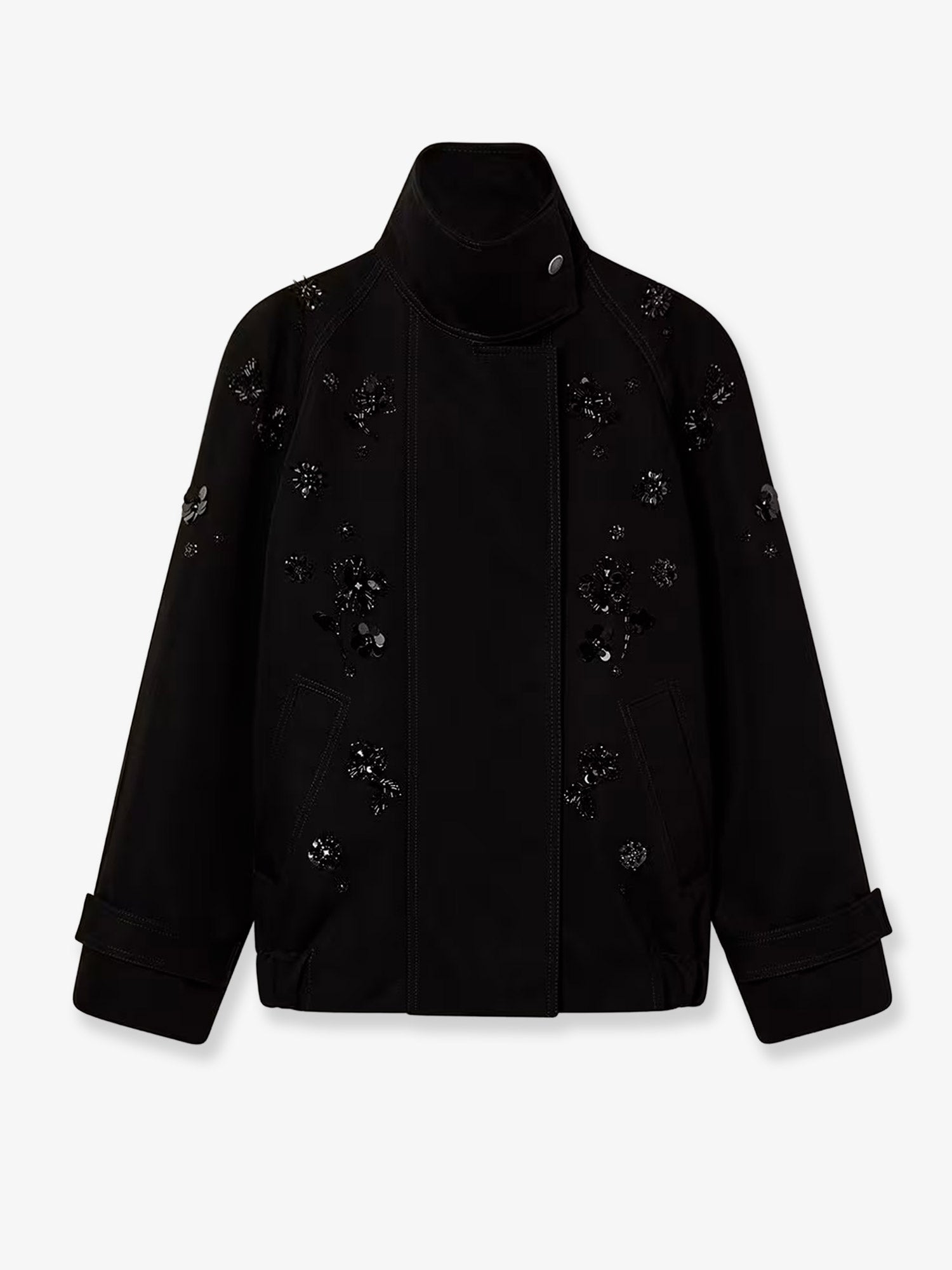 Golden Goose Deluxe Brand Women Black Denim Jacket With Floral Details In Sequins And Crystals GOLDEN GOOSE