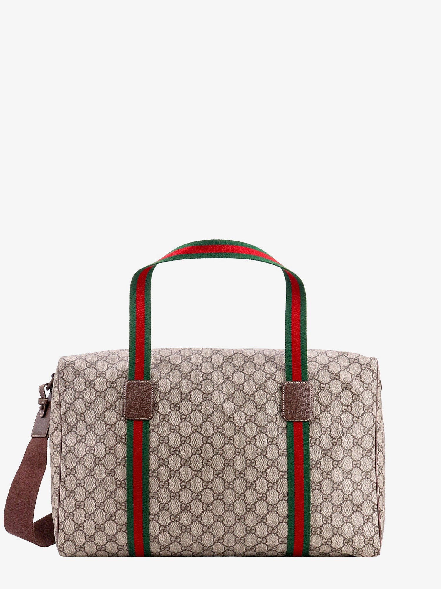 Gucci Men Gg Supreme Fabric And Leather Travel Bag With Web Detail GUCCI