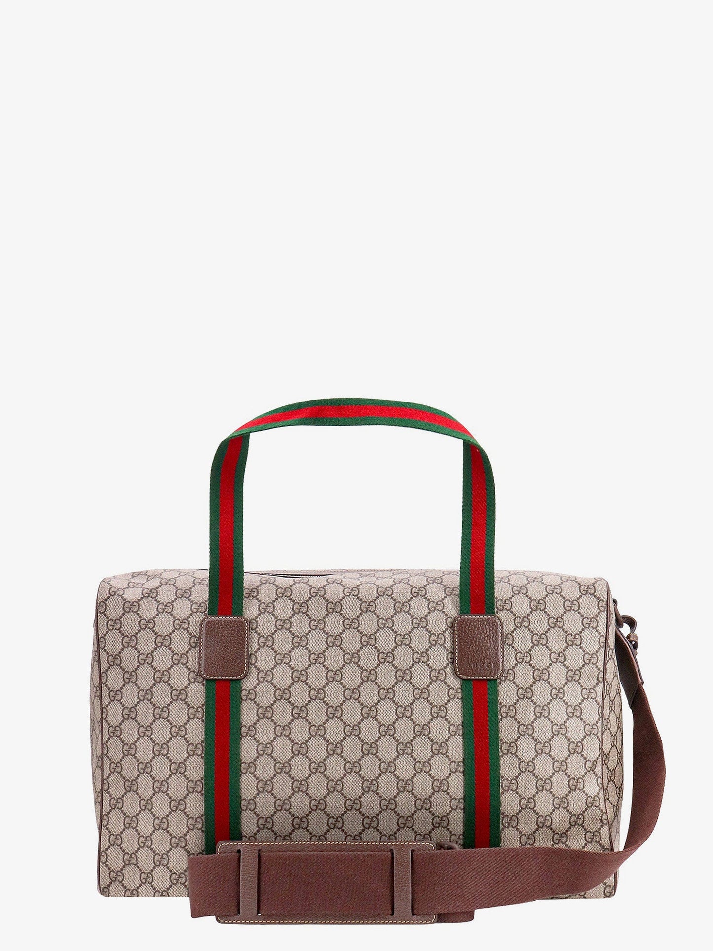 Gucci Men Gg Supreme Fabric And Leather Travel Bag With Web Detail GUCCI