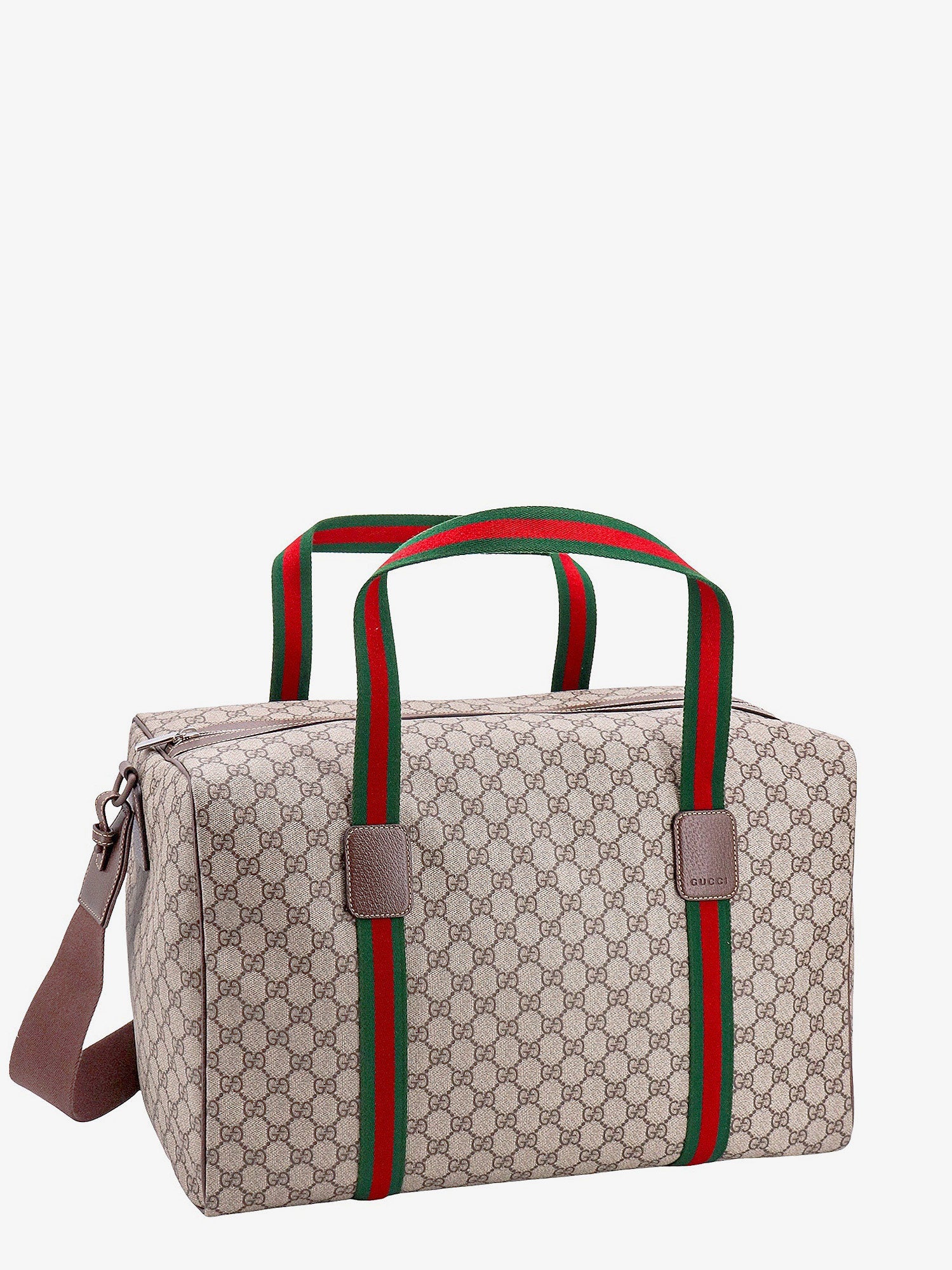 Gucci Men Gg Supreme Fabric And Leather Travel Bag With Web Detail GUCCI