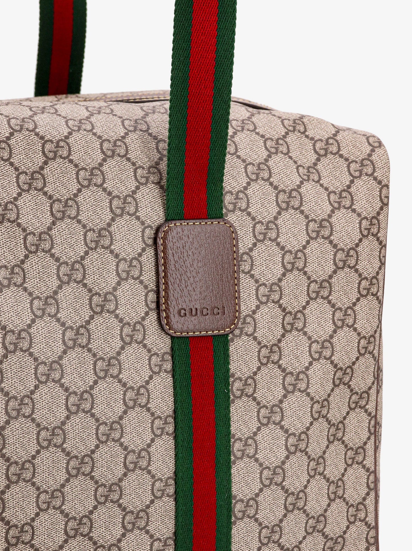 Gucci Men Gg Supreme Fabric And Leather Travel Bag With Web Detail GUCCI