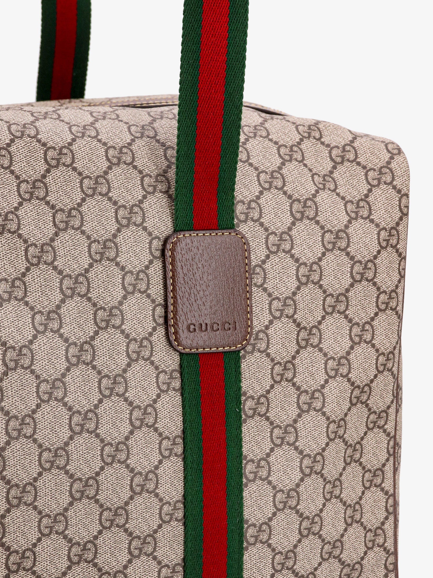 Gucci Men Gg Supreme Fabric And Leather Travel Bag With Web Detail GUCCI