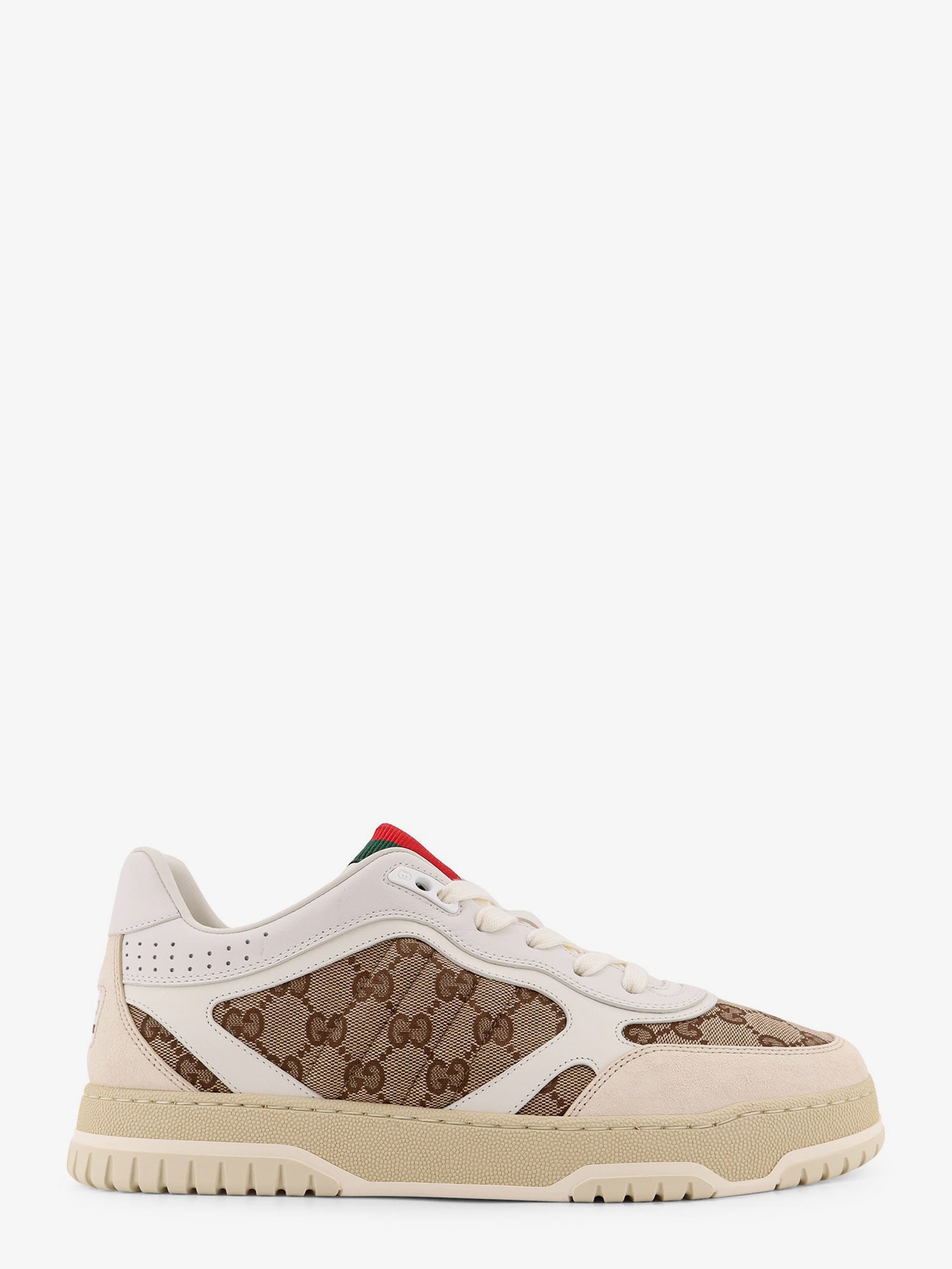 Gucci Men Leather And Suede Low-Top Re-Web Sneakers With Gg Supreme Fabric Inserts GUCCI