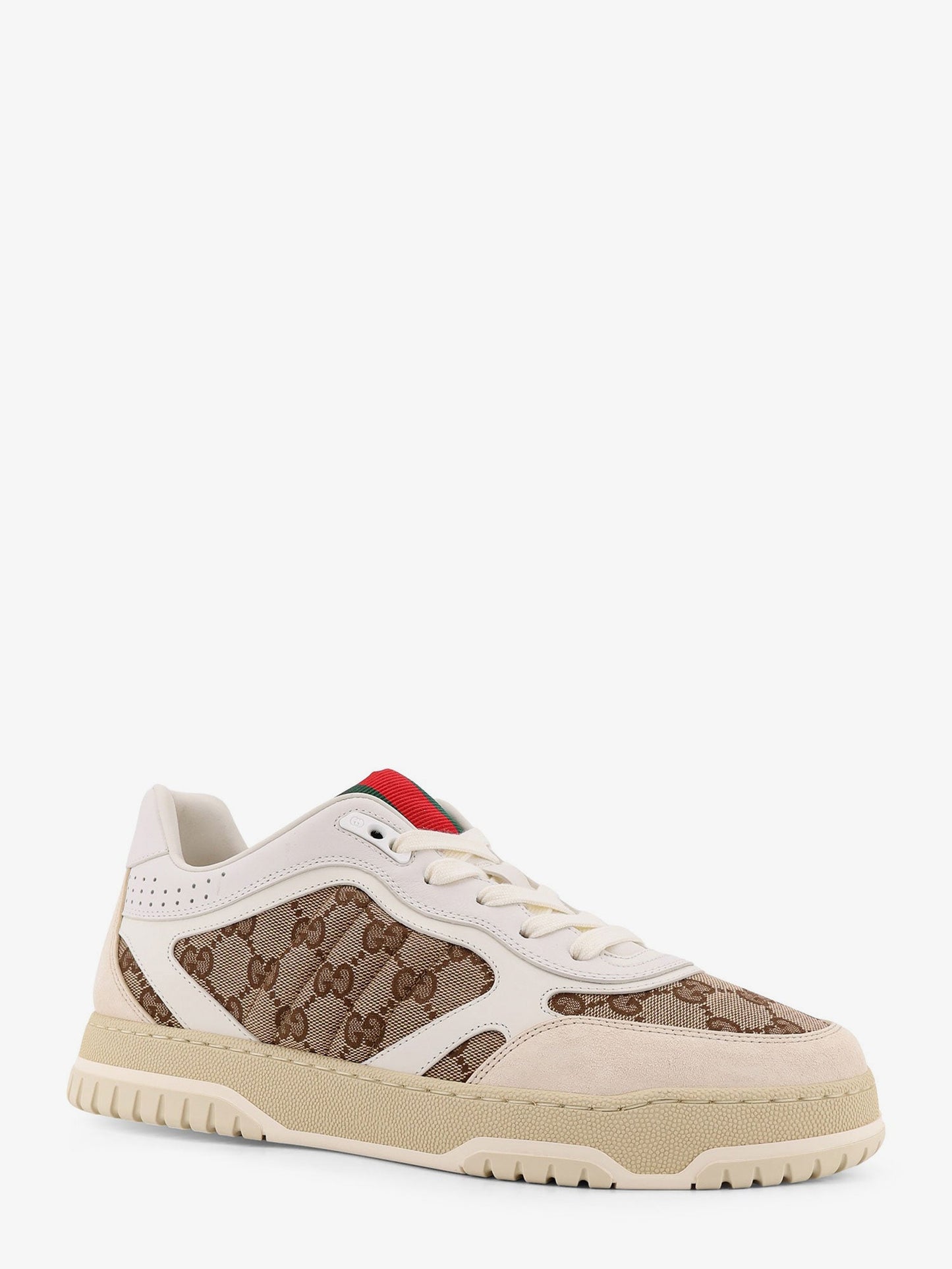 Gucci Men Leather And Suede Low-Top Re-Web Sneakers With Gg Supreme Fabric Inserts GUCCI