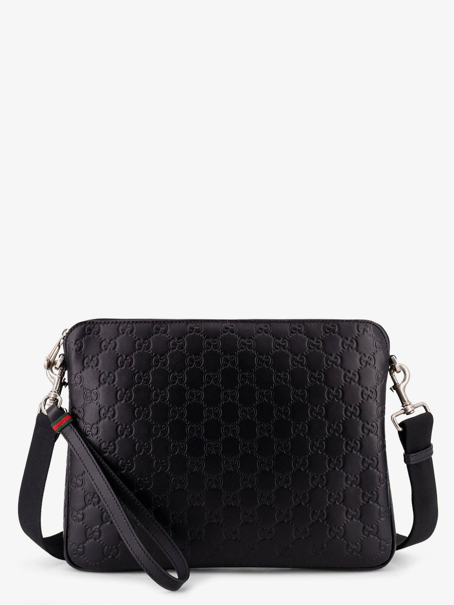 Gucci Men Leather Gg Emblem Crossbody Bag With Embossed Gg Motif GUCCI