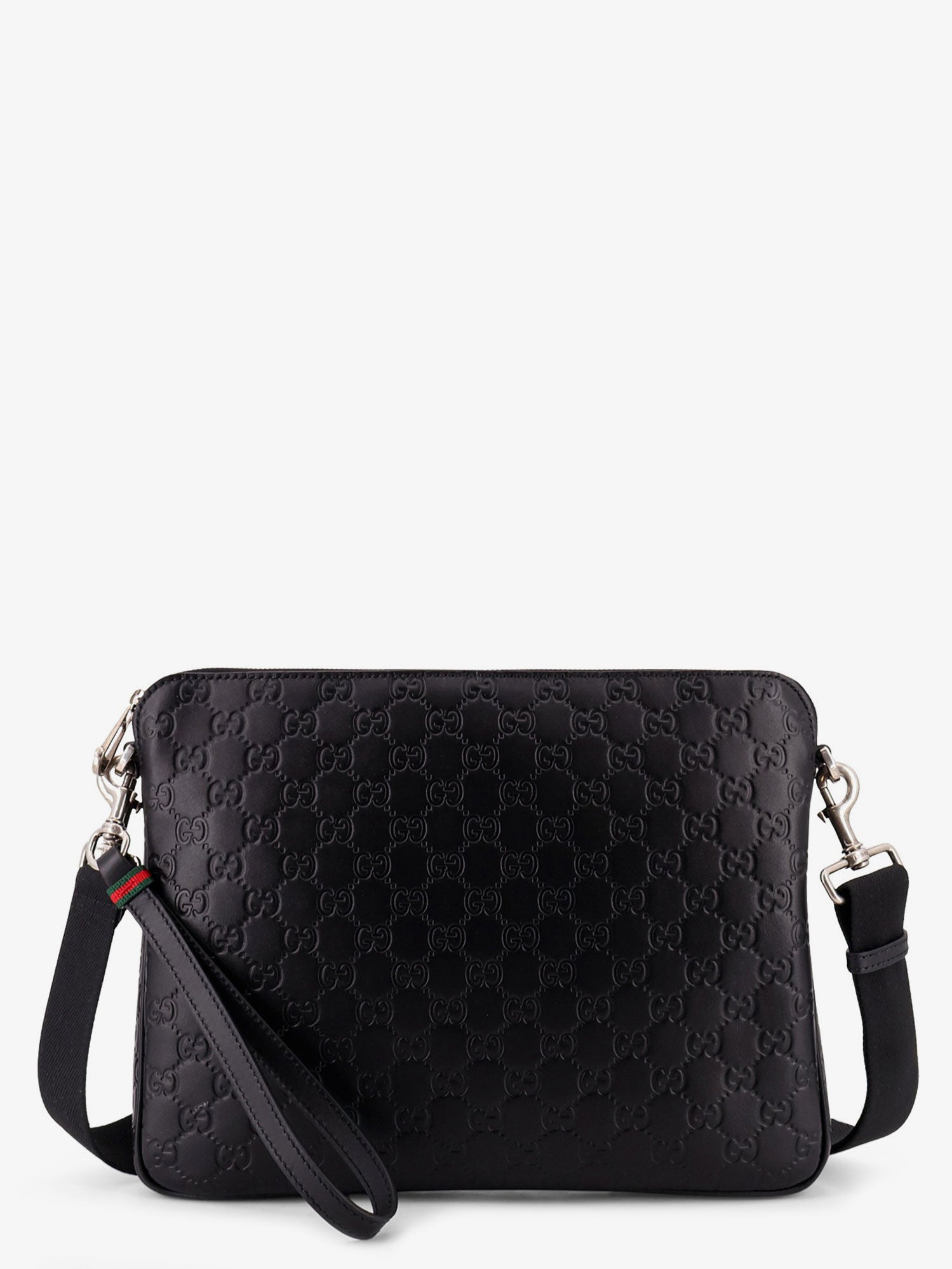 Gucci Men Leather Gg Emblem Crossbody Bag With Embossed Gg Motif GUCCI