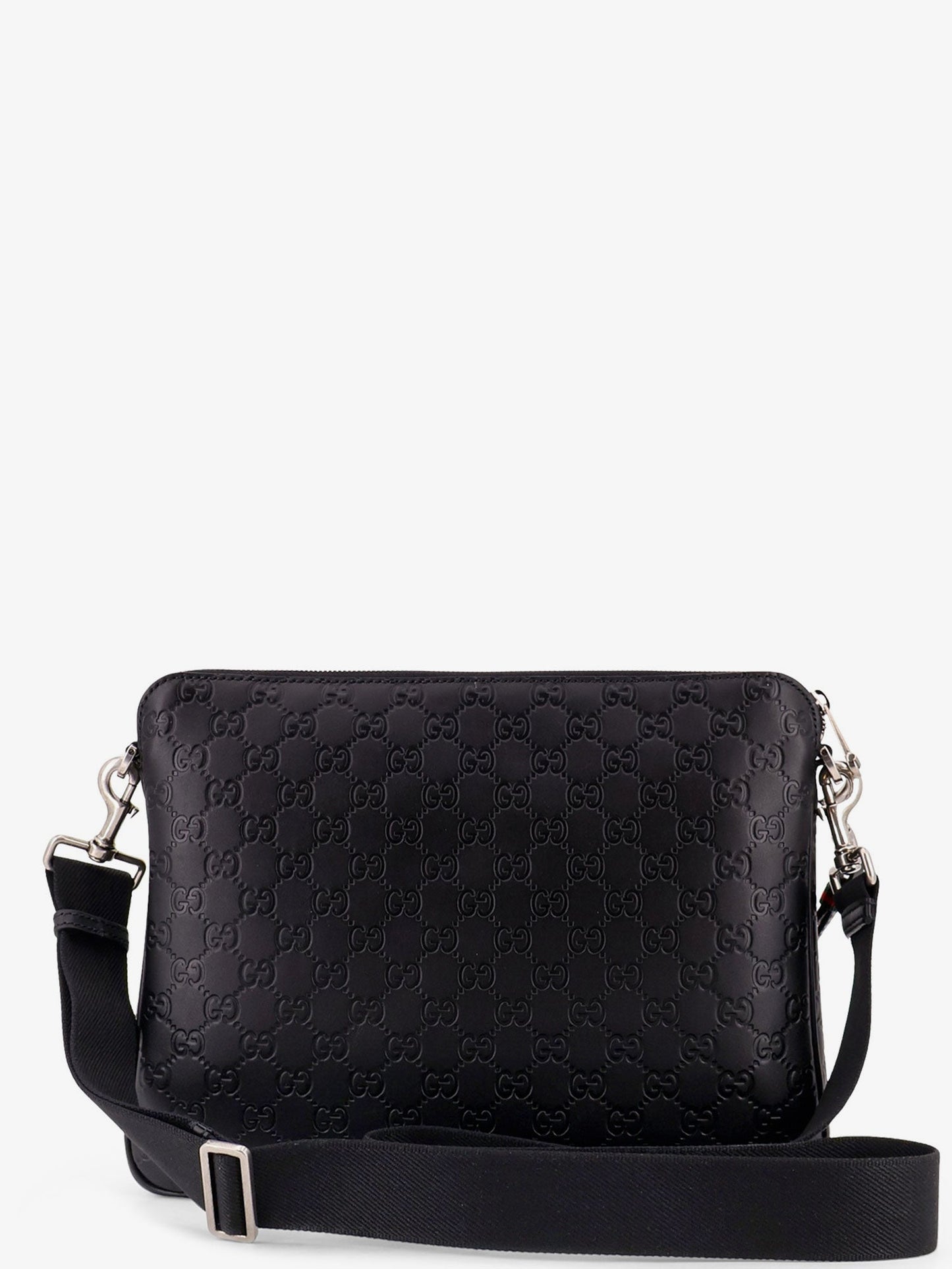 Gucci Men Leather Gg Emblem Crossbody Bag With Embossed Gg Motif GUCCI