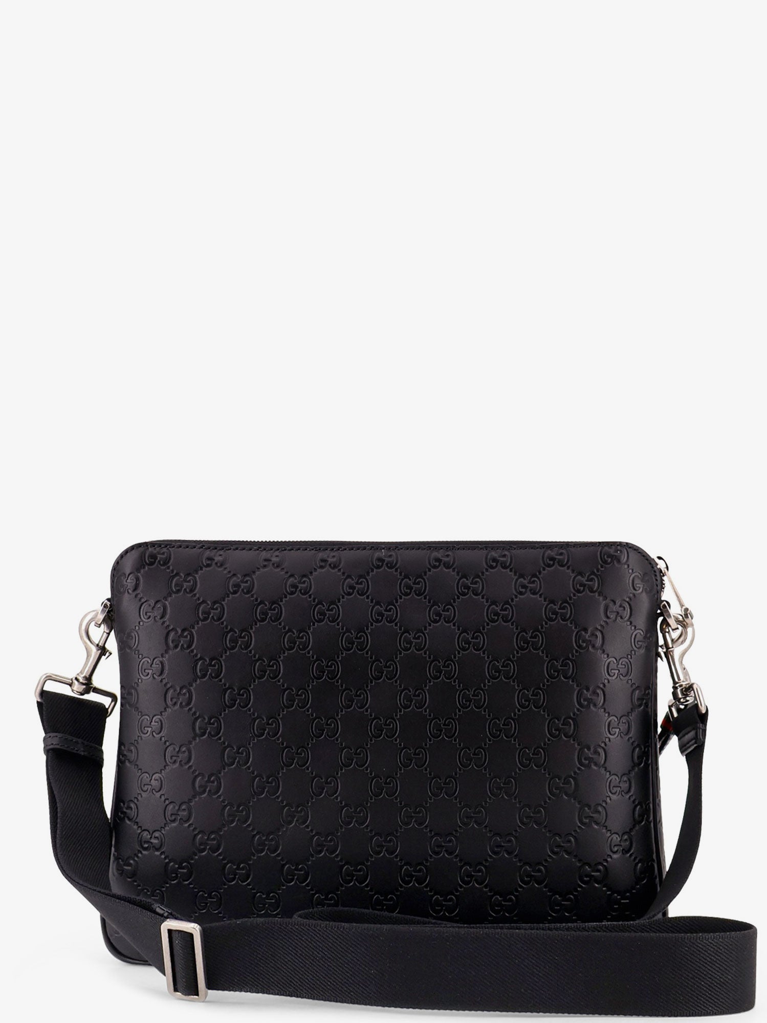 Gucci Men Leather Gg Emblem Crossbody Bag With Embossed Gg Motif GUCCI