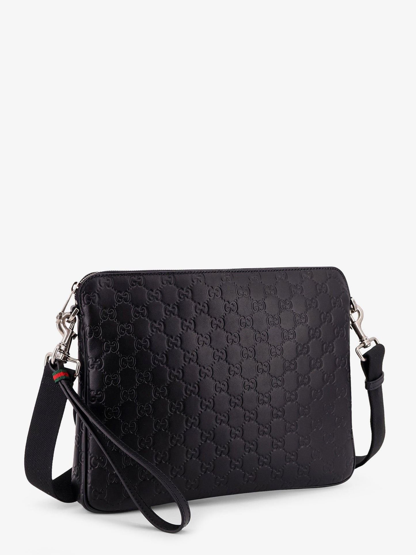Gucci Men Leather Gg Emblem Crossbody Bag With Embossed Gg Motif GUCCI