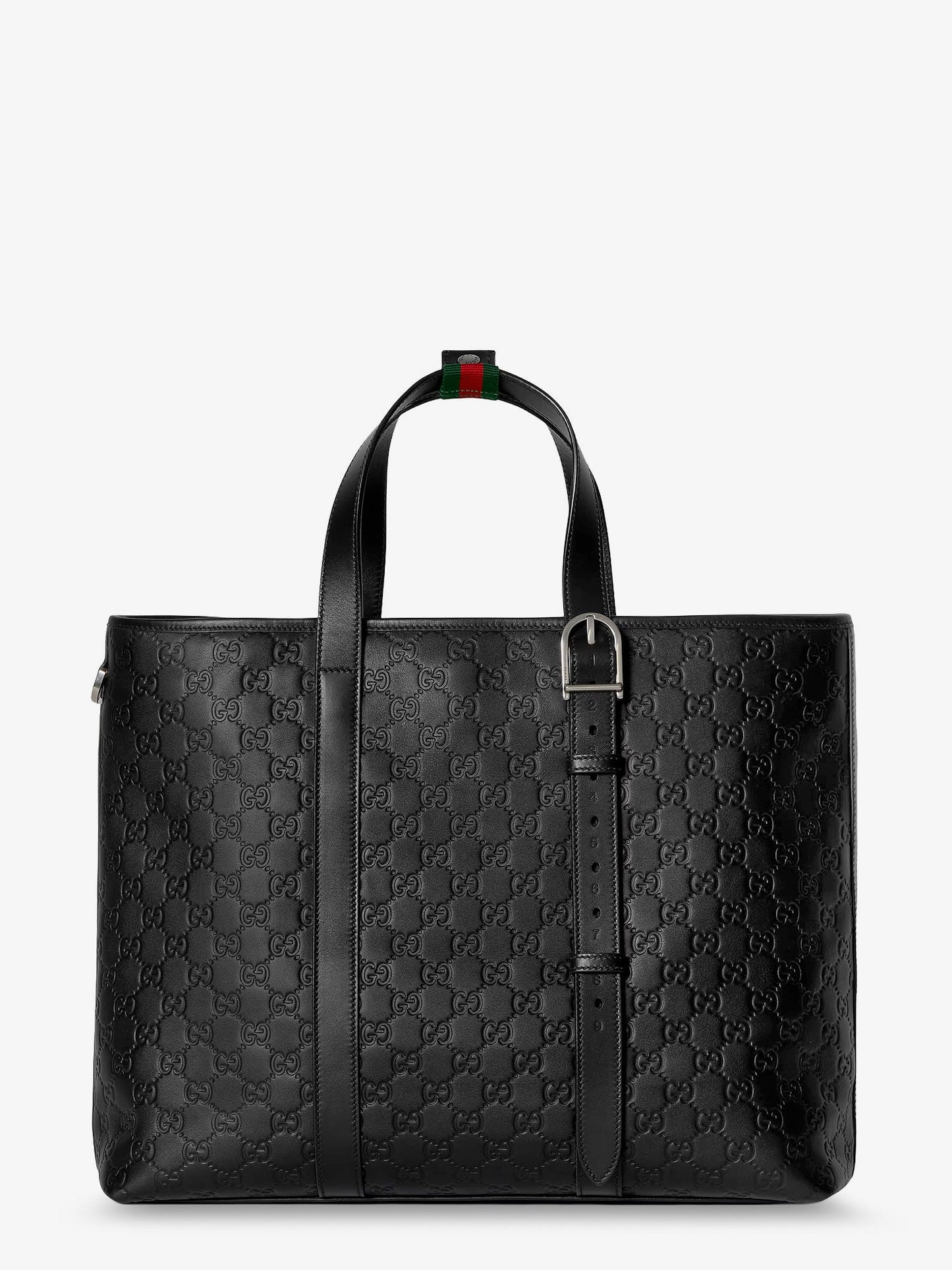 Gucci Men Gg Emblem  Leather Shopping Bag With Embossed Gg Motif GUCCI