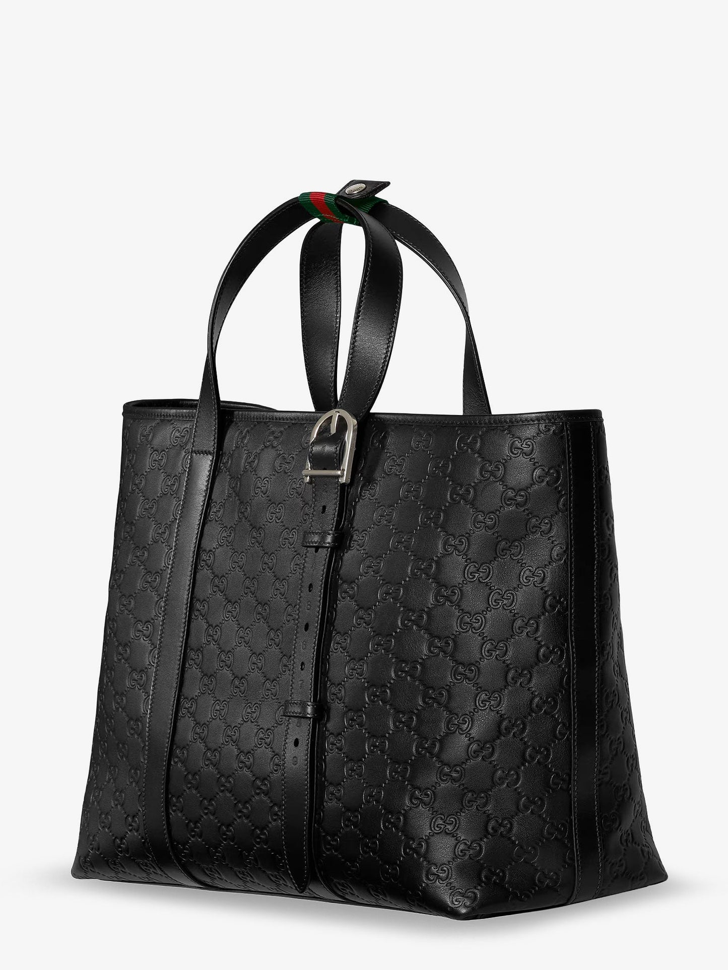 Gucci Men Gg Emblem  Leather Shopping Bag With Embossed Gg Motif GUCCI