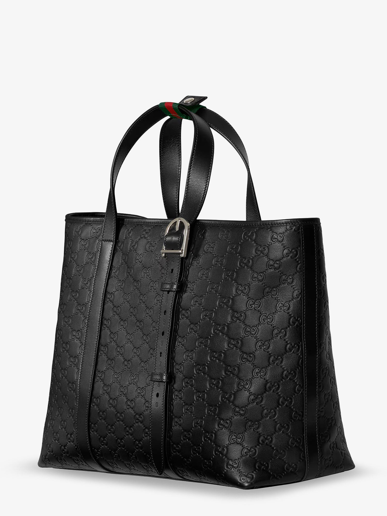 Gucci Men Gg Emblem  Leather Shopping Bag With Embossed Gg Motif GUCCI