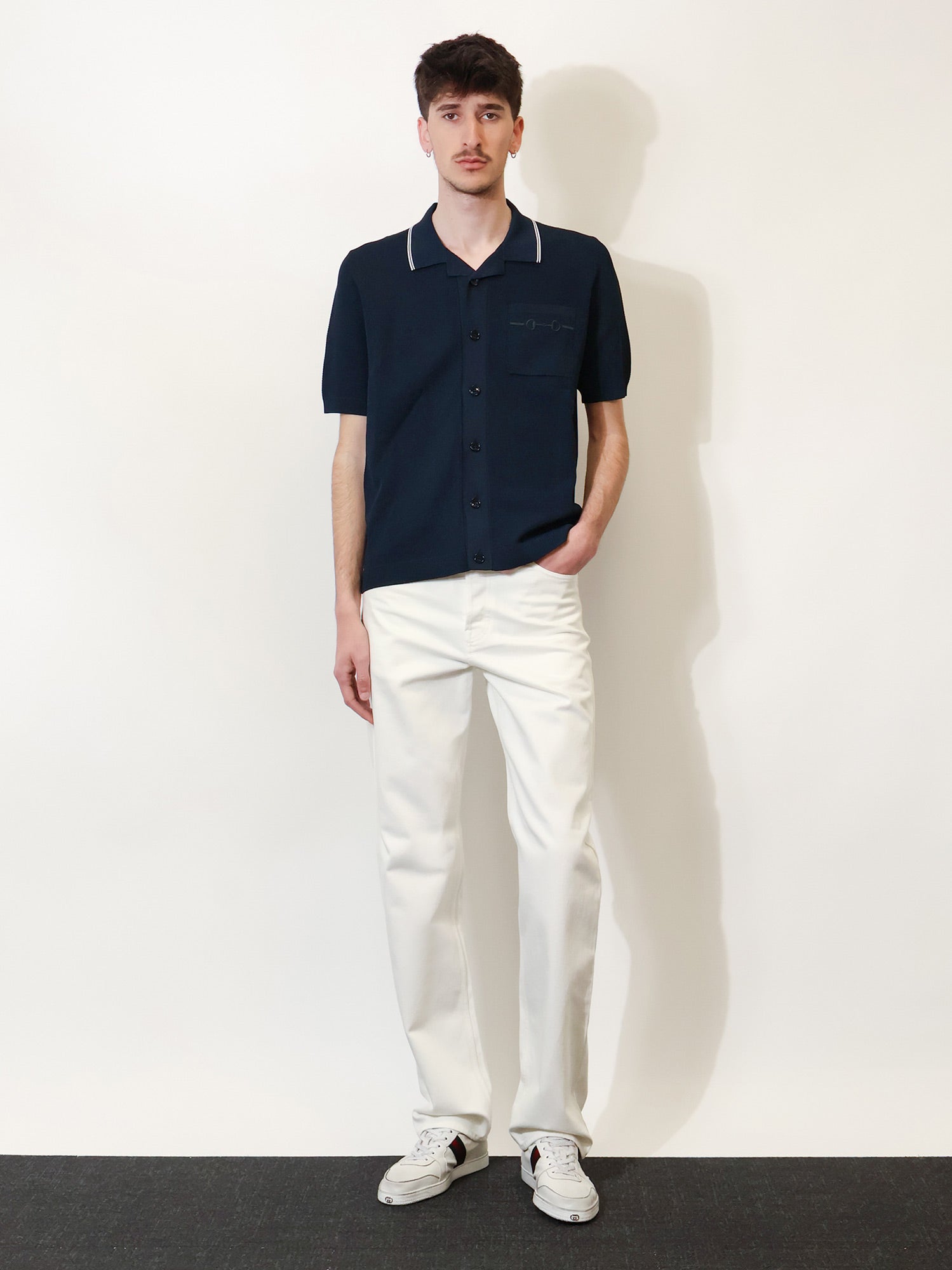 Gucci Men Viscose Blend Polo Shirt With Front Horsebit Embroidery GUCCI