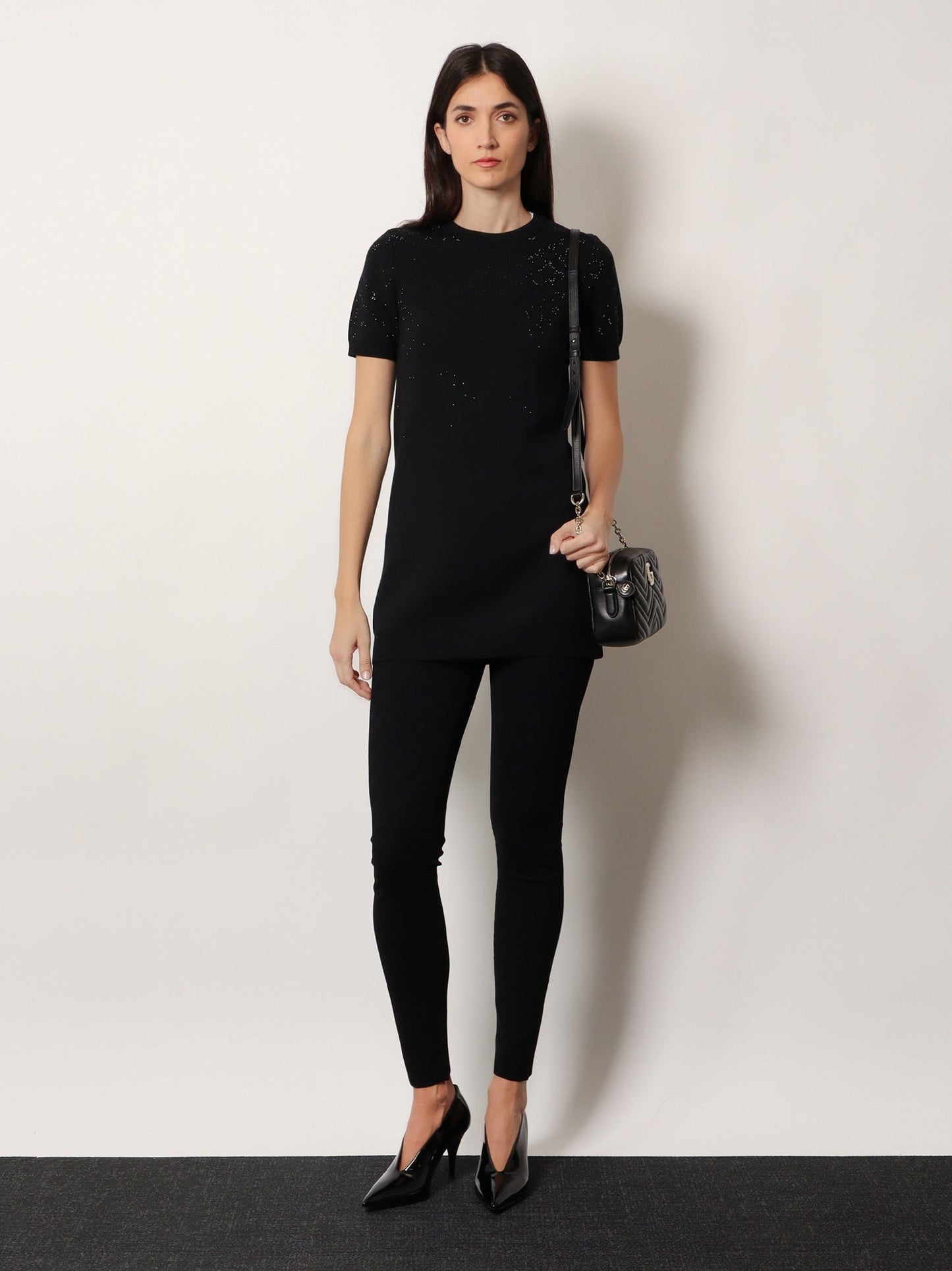 Gucci Women Short Wool Dress With Gg Crystals GUCCI