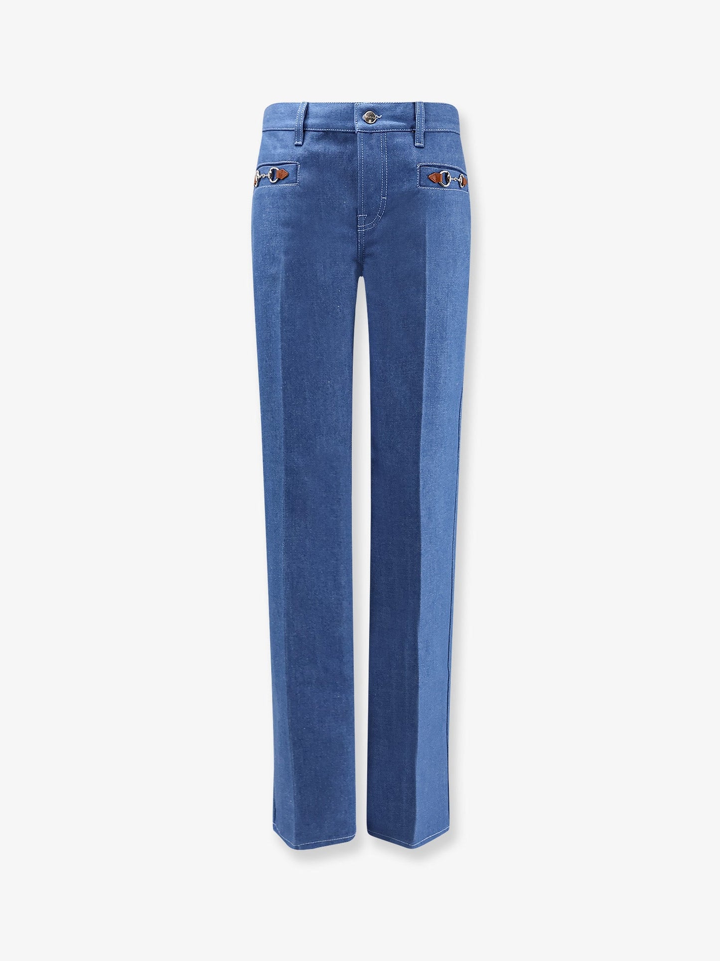 Gucci Women Cotton Jeans With Iconic Frontal Horsebits GUCCI